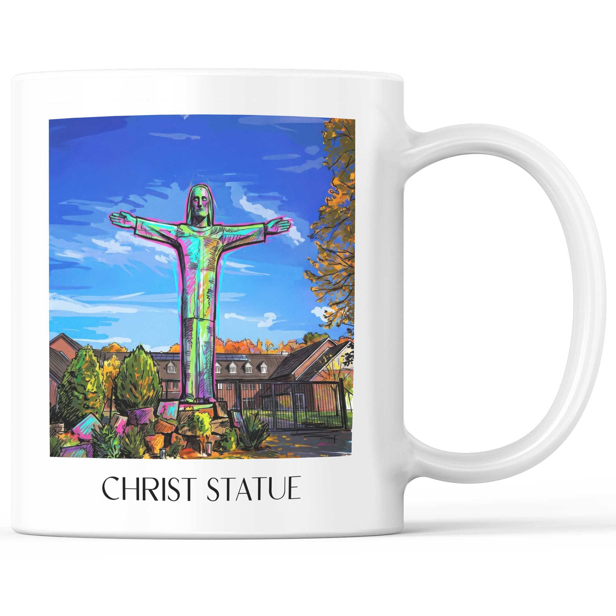 Christusstatue Kaffeebecher - Sankt Augustin - Deutschland Becher - Kaffeetasse im Tag Graffiti Stil - favplace