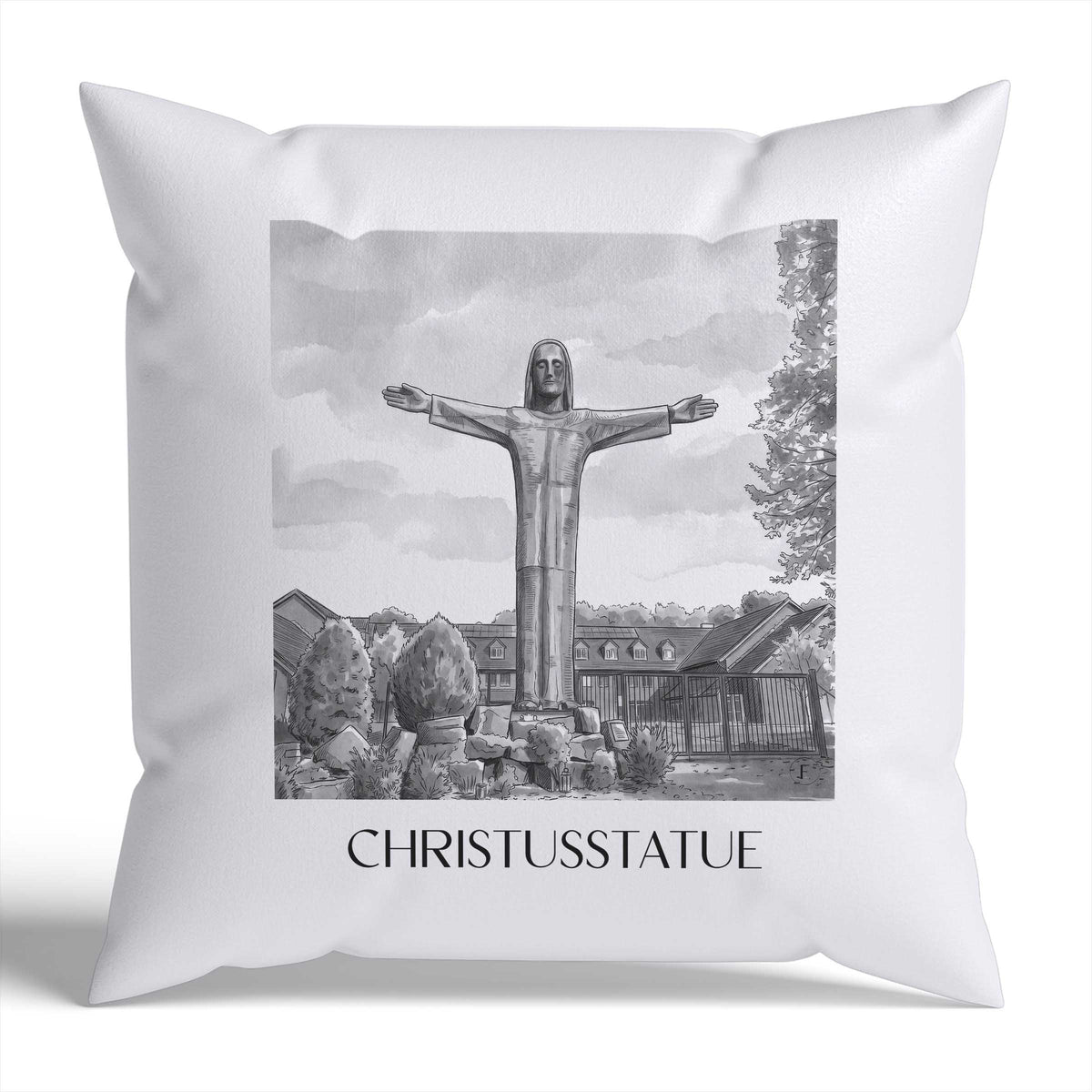 christusstatue-sankt-augustin-deutschland-kissenbezug-aquarell-schwarz-weiss