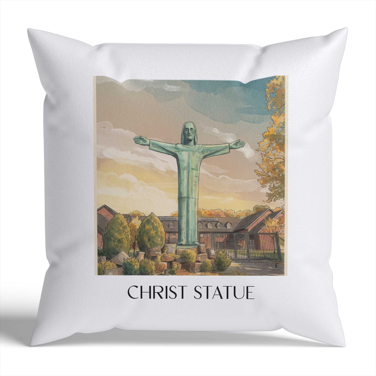 Christusstatue Kissenhülle - Zierkissen Bezug - Sankt Augustin - Deutschland Kissen bzw. Kissenbezug im Aquarell Stil - favplace