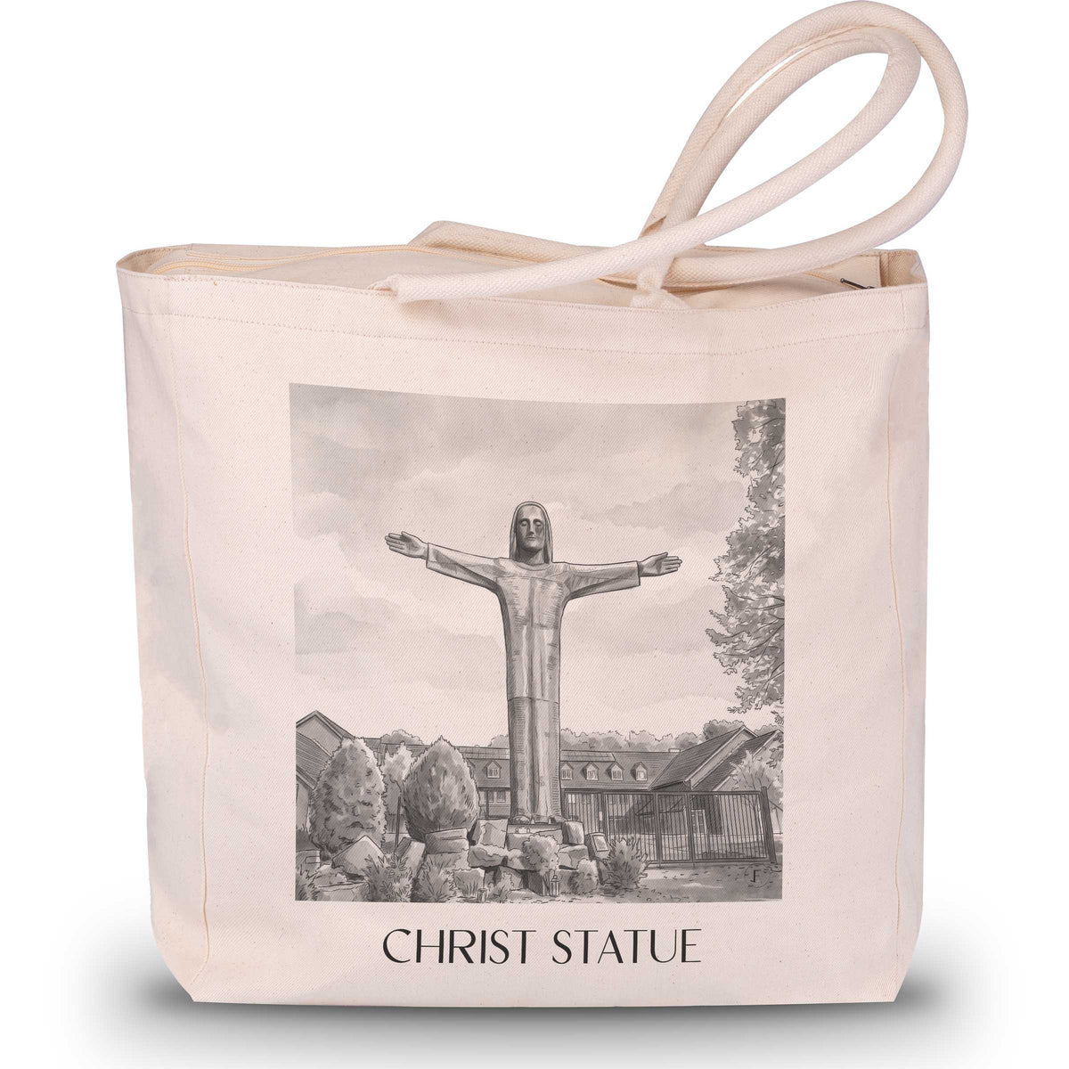 Christusstatue Shopping Tasche - Sankt Augustin - Deutschland Tote Bag - Einkaufstasche im Aquarell Schwarz-Weiß Stil - favplace