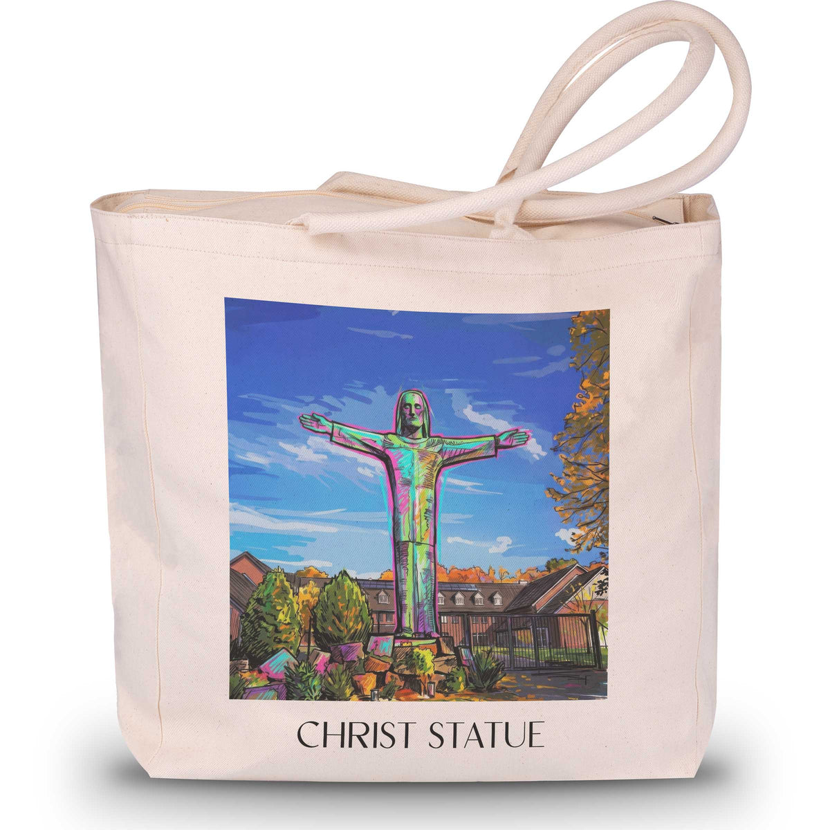 Christusstatue Shopping Tasche - Sankt Augustin - Deutschland Tote Bag - Einkaufstasche im Tag Graffiti Stil - favplace