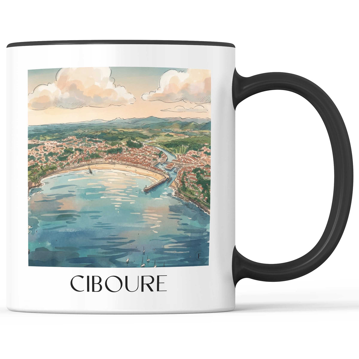 ciboure-pays-basque-frankreich-kaffeebecher-aquarell