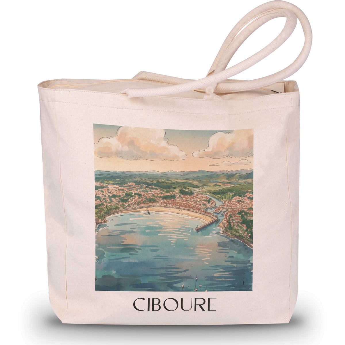 ciboure-pays-basque-frankreich-einkaufstasche-aquarell