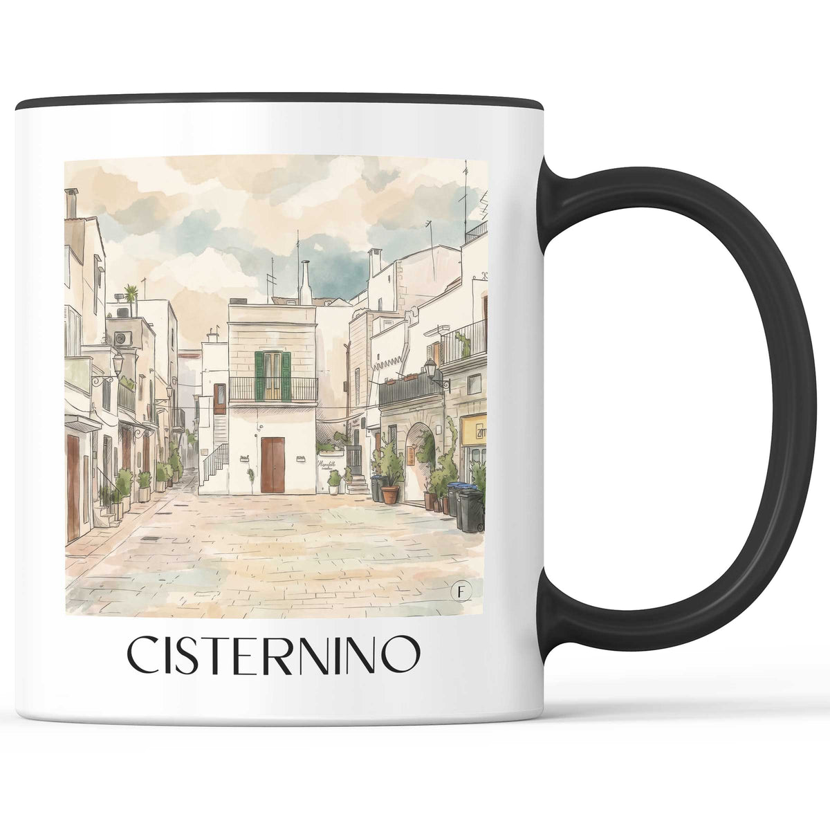 Cisternino Kaffeebecher - Apulien - Italien Becher - Kaffeetasse im Aquarell Stil - favplace