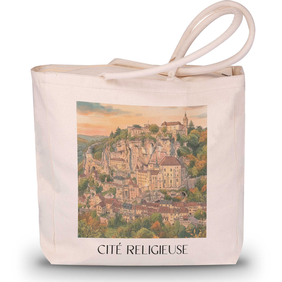 cité-religieuse-rocamadour-frankreich-einkaufstasche-aquarell