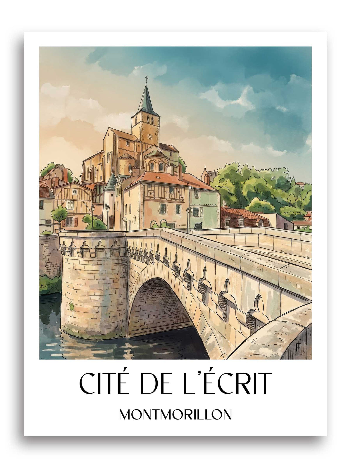 cité-de-l'écrit-montmorillon-frankreich-poster-aquarell