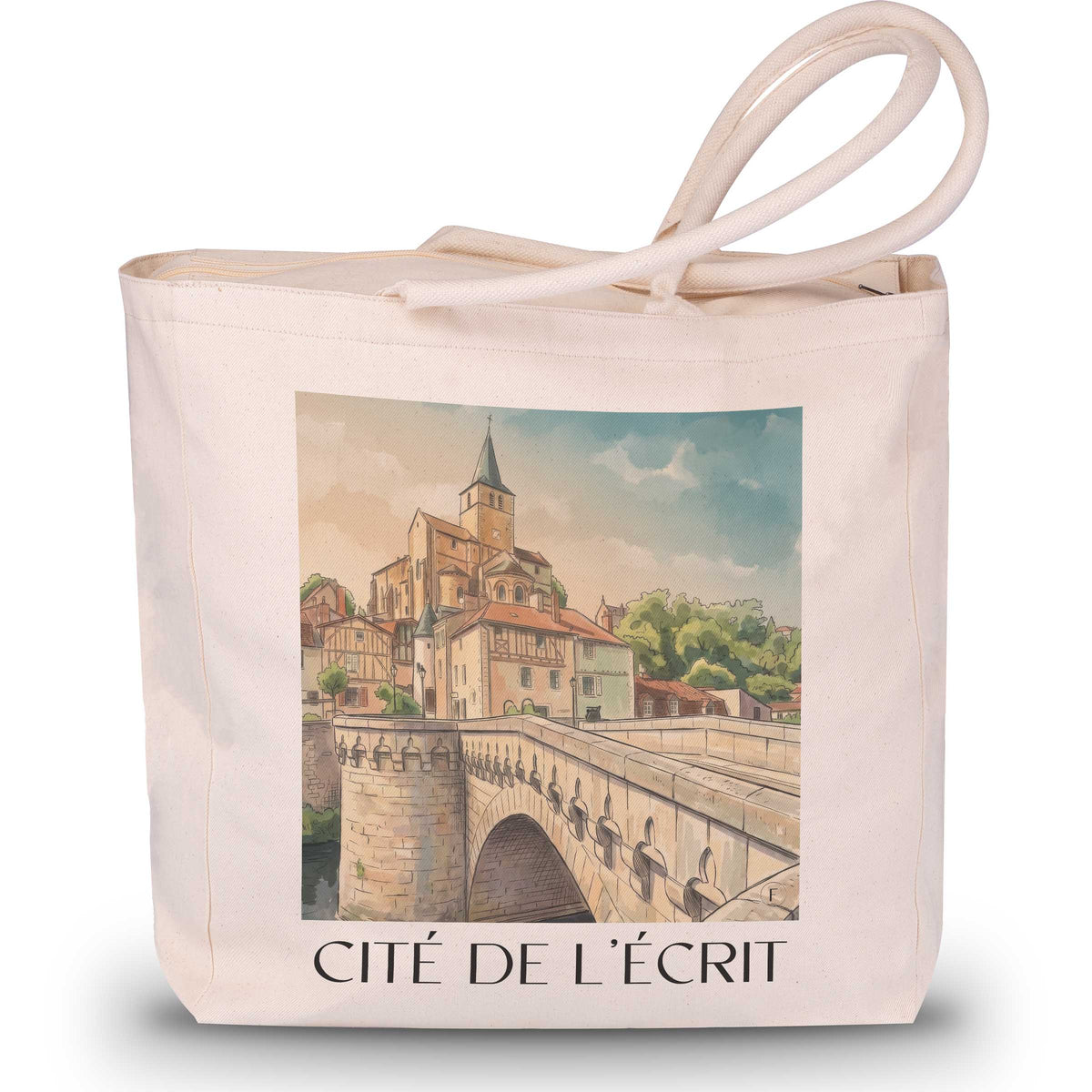 cité-de-l'écrit-montmorillon-frankreich-einkaufstasche-aquarell