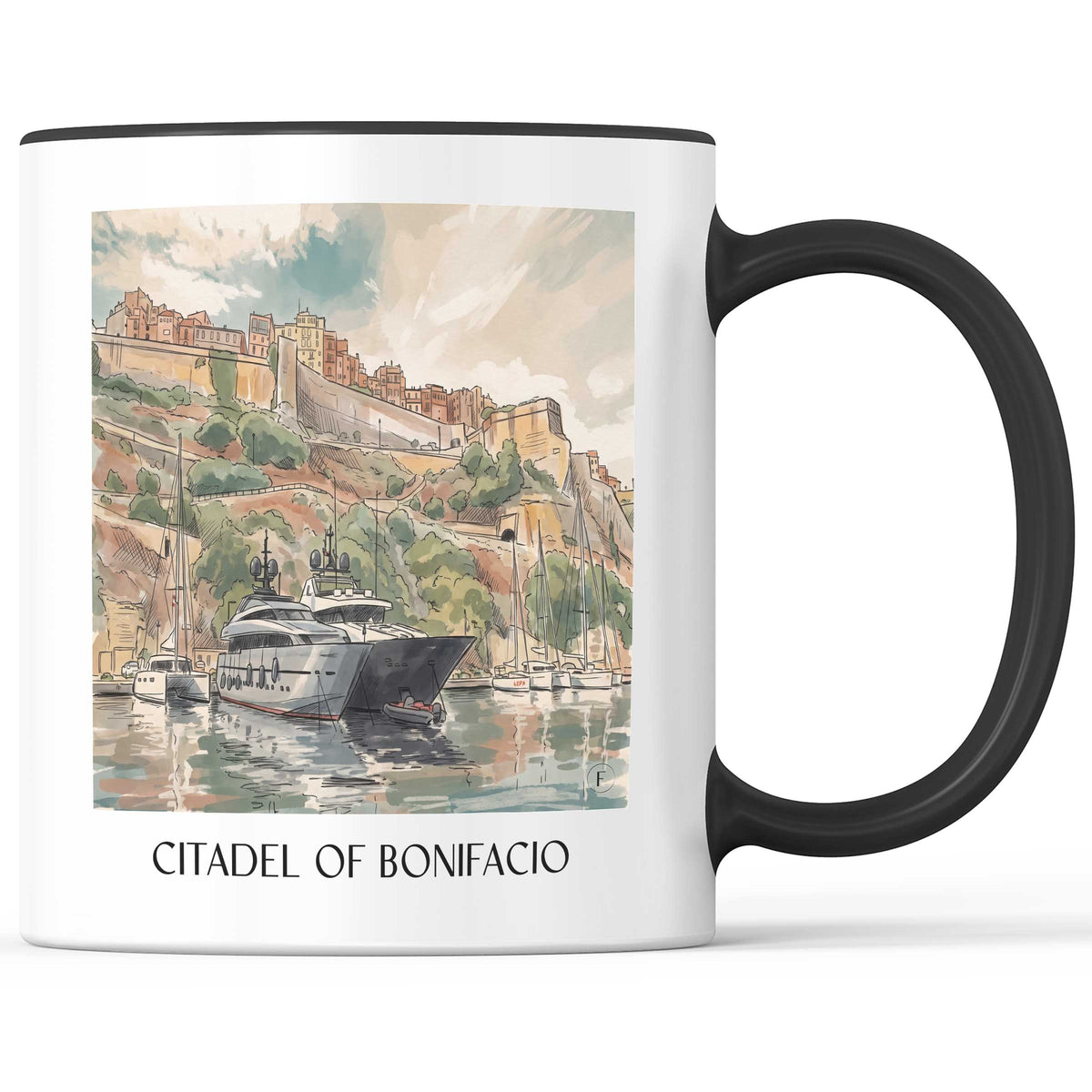 Citadelle de Bonifacio Kaffeebecher - Korsika - Frankreich Becher - Kaffeetasse im Aquarell Stil - favplace