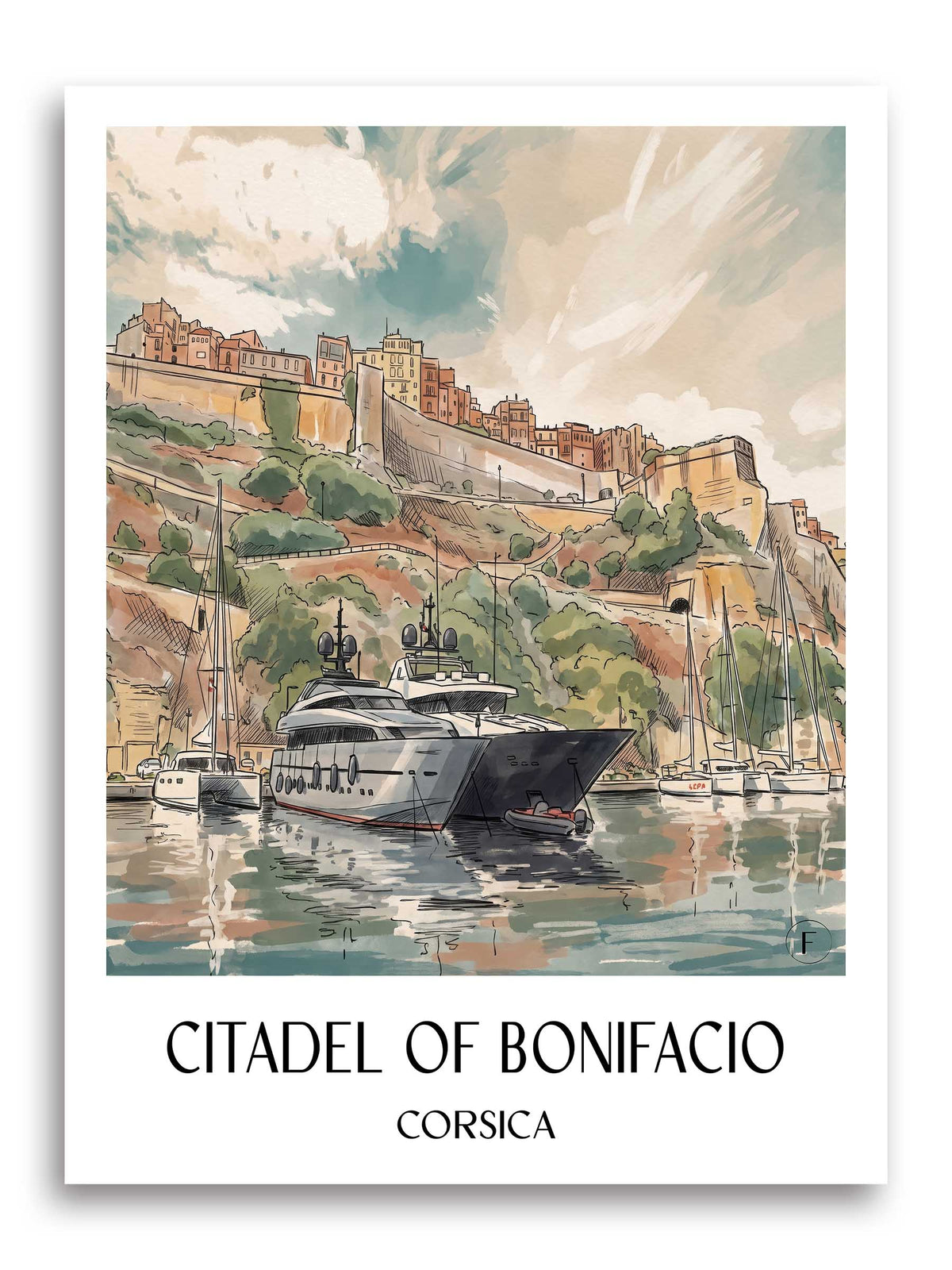 Citadelle de Bonifacio Poster - Korsika - Frankreich Kunstdruck - Aquarell von A4 bis A1 - favplace