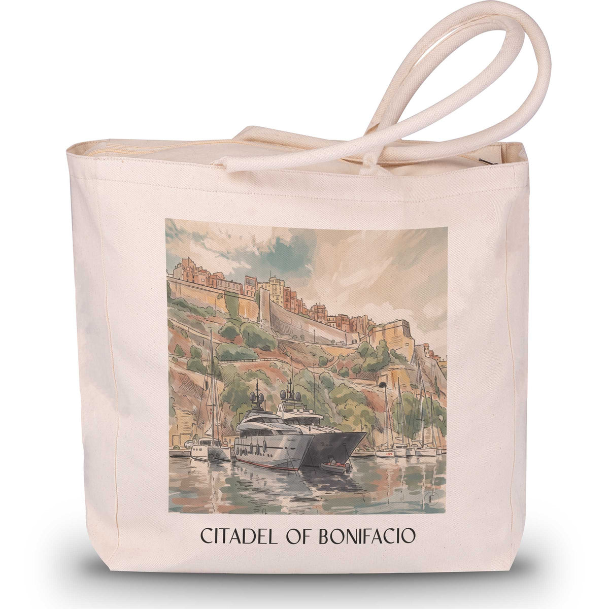 Citadelle de Bonifacio Shopping Tasche - Korsika - Frankreich Tote Bag - Einkaufstasche im Aquarell Stil - favplace