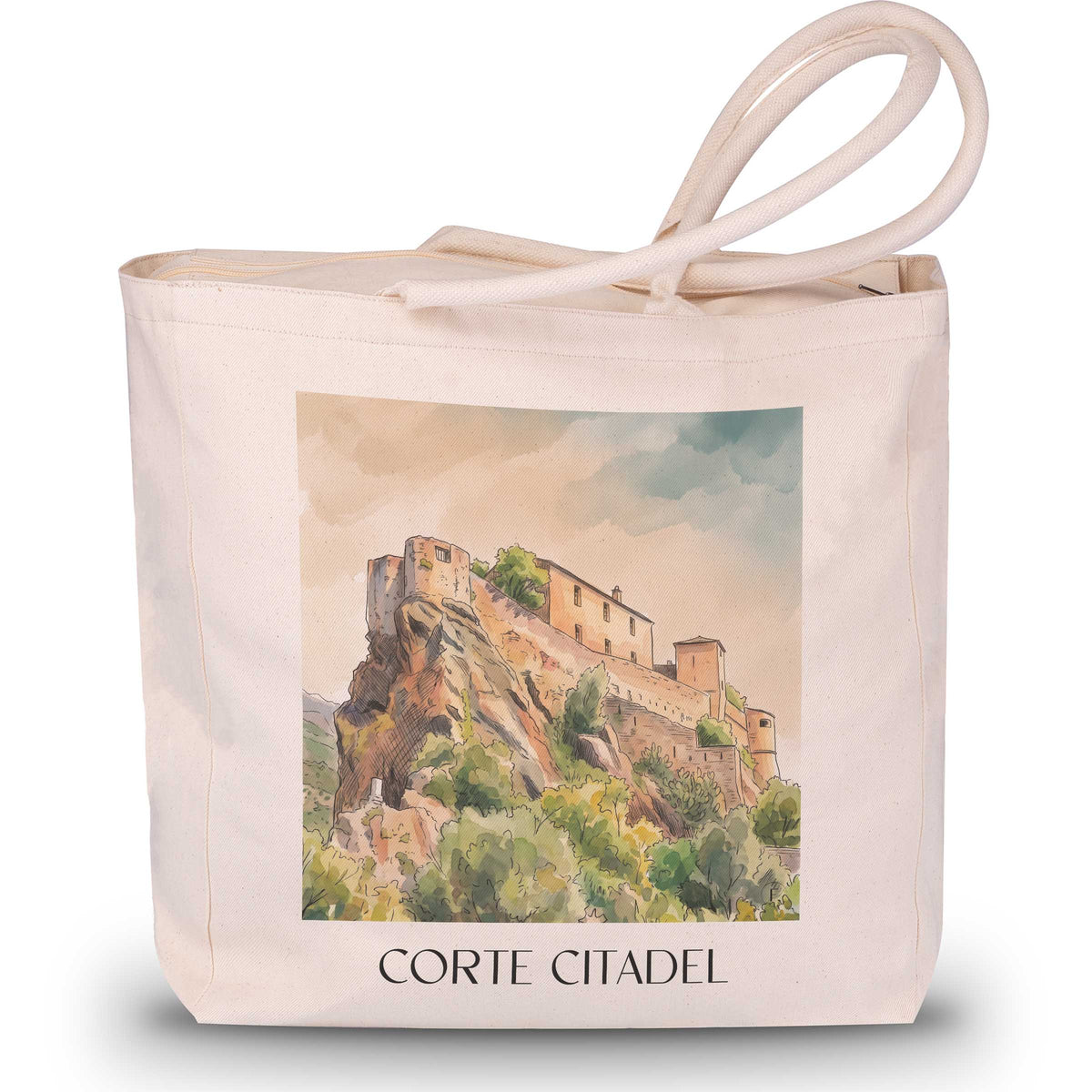 Citadelle de Corte Shopping Tasche - Centre Corse - Frankreich Tote Bag - Einkaufstasche im Aquarell Stil - favplace