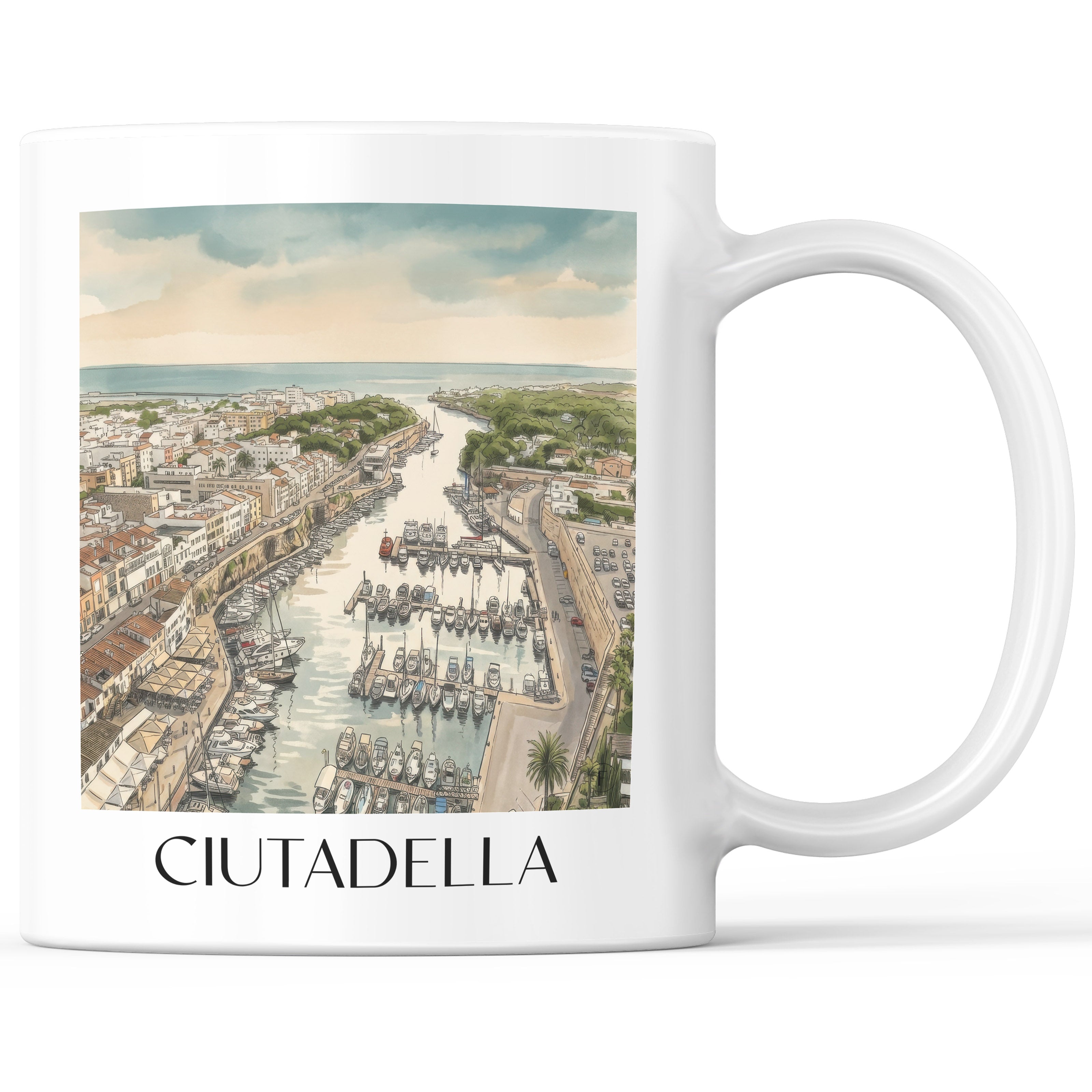 Ciutadella Kaffeebecher - Menorca - Spanien Becher - Kaffeetasse im Aquarell Stil - favplace