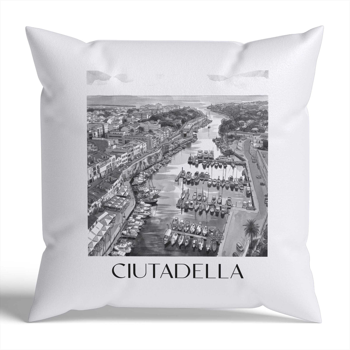 ciutadella-menorca-spanien-kissenbezug-aquarell-schwarz-weiss