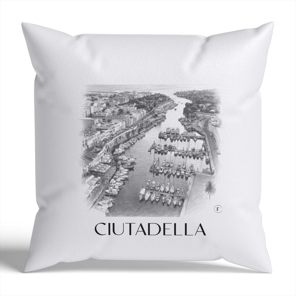 Ciutadella Kissenhülle - Zierkissen Bezug - Menorca - Spanien Kissen bzw. Kissenbezug im Zeichnung Stil - favplace