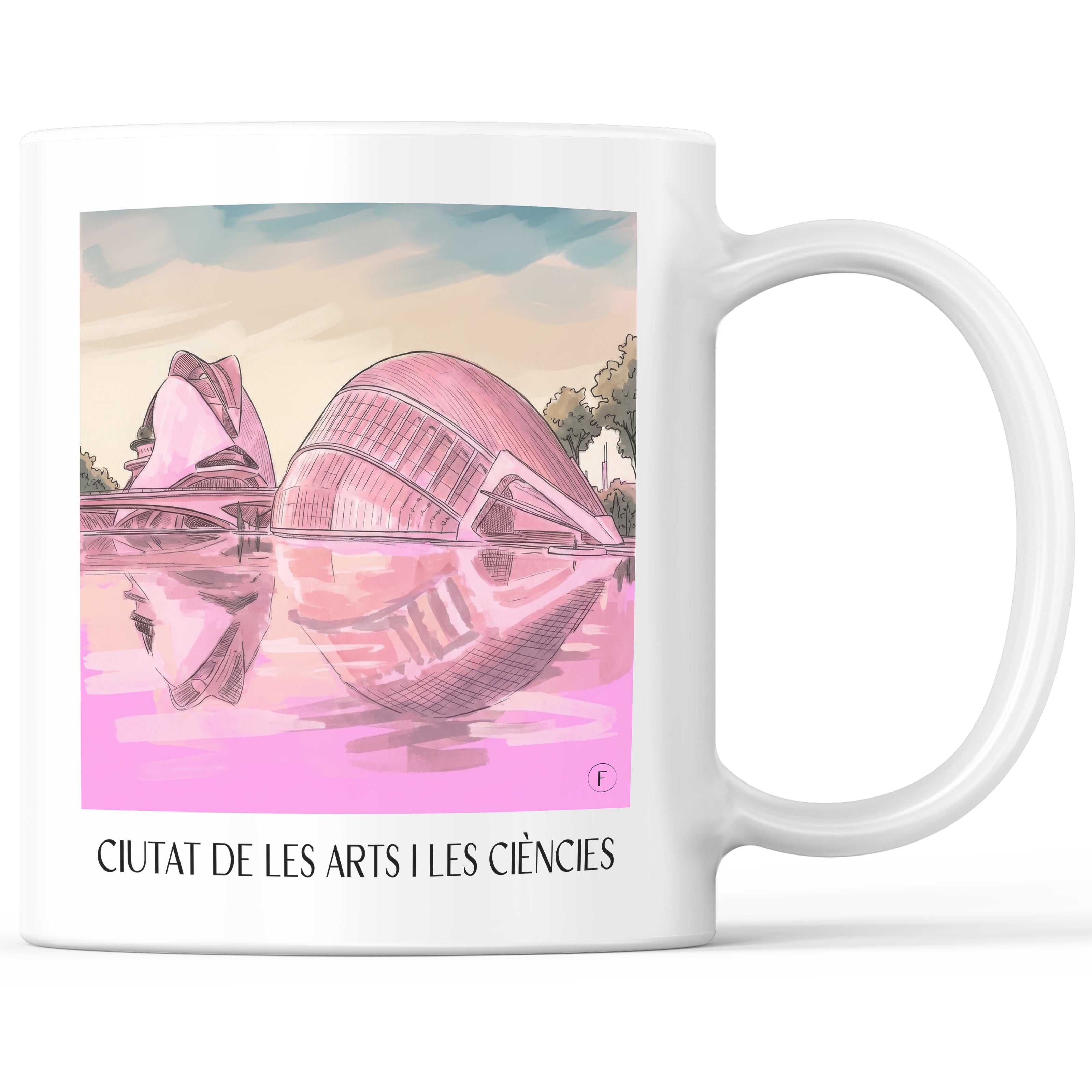 Ciutat de les Arts i les Ciències Kaffeebecher - Valencia - Spanien Becher - Kaffeetasse im Aquarell Pink Stil - favplace