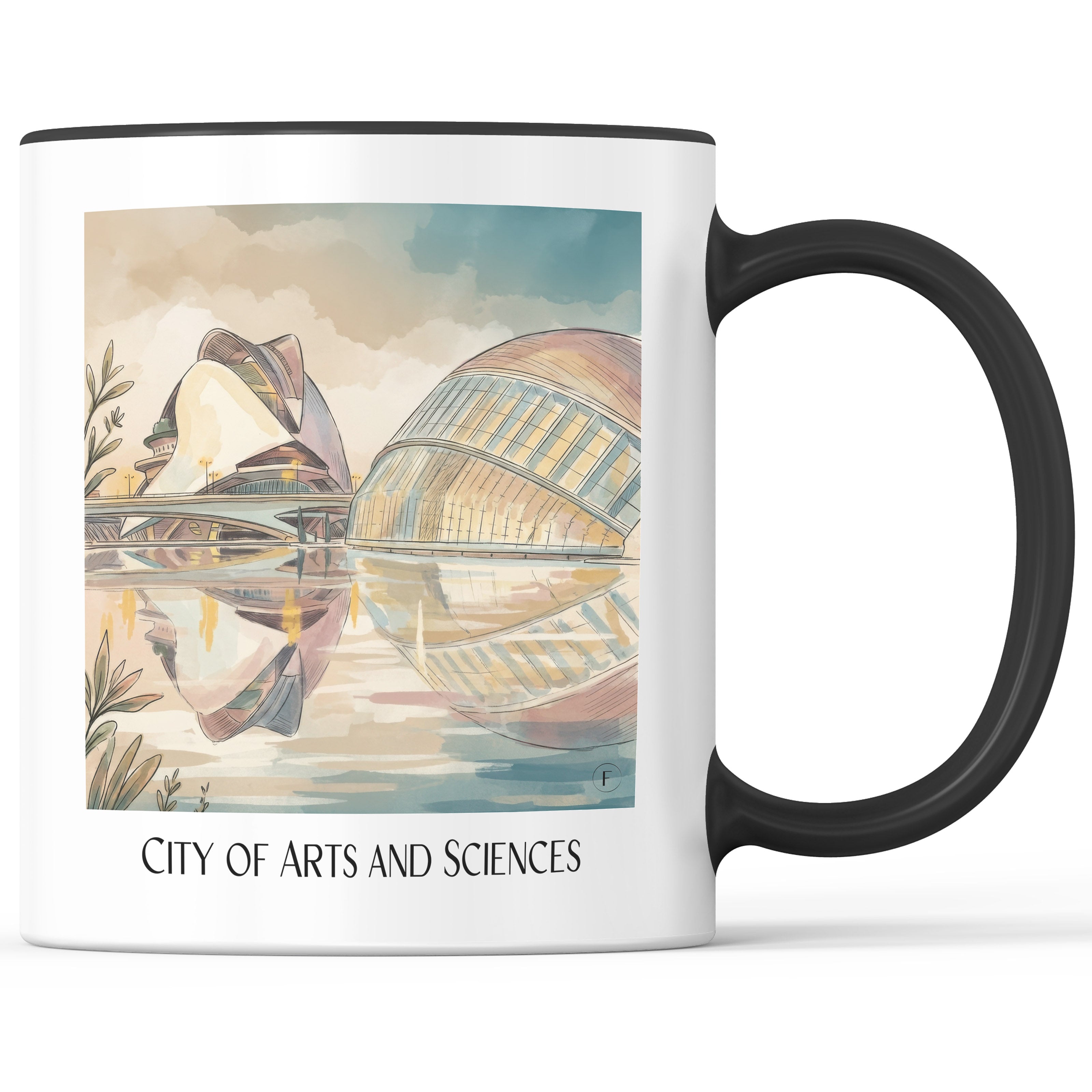 Ciutat de les Arts i les Ciències Kaffeebecher - Valencia - Spanien Becher - Kaffeetasse im Aquarell Stil - favplace