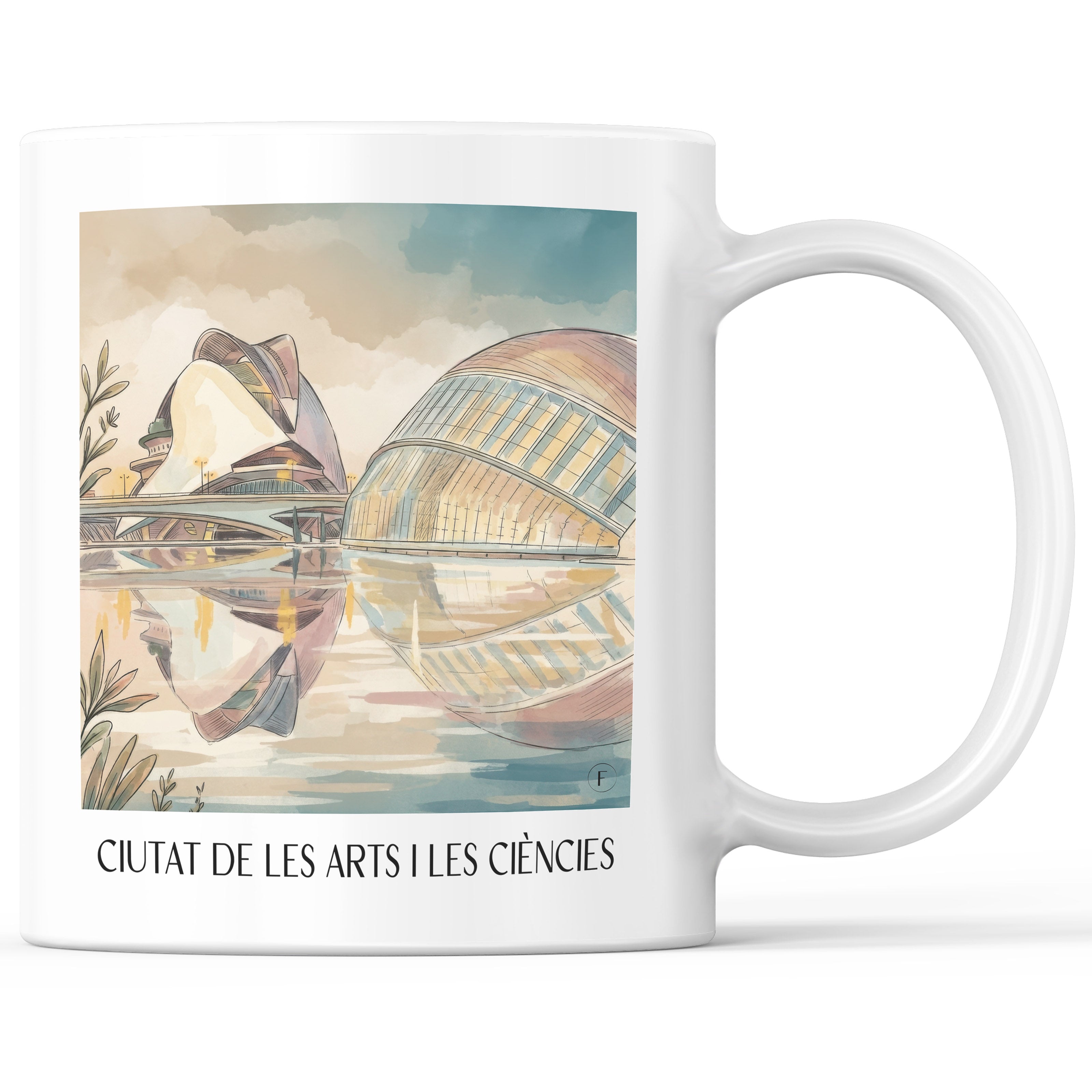 Ciutat de les Arts i les Ciències Kaffeebecher - Valencia - Spanien Becher - Kaffeetasse im Aquarell Stil - favplace