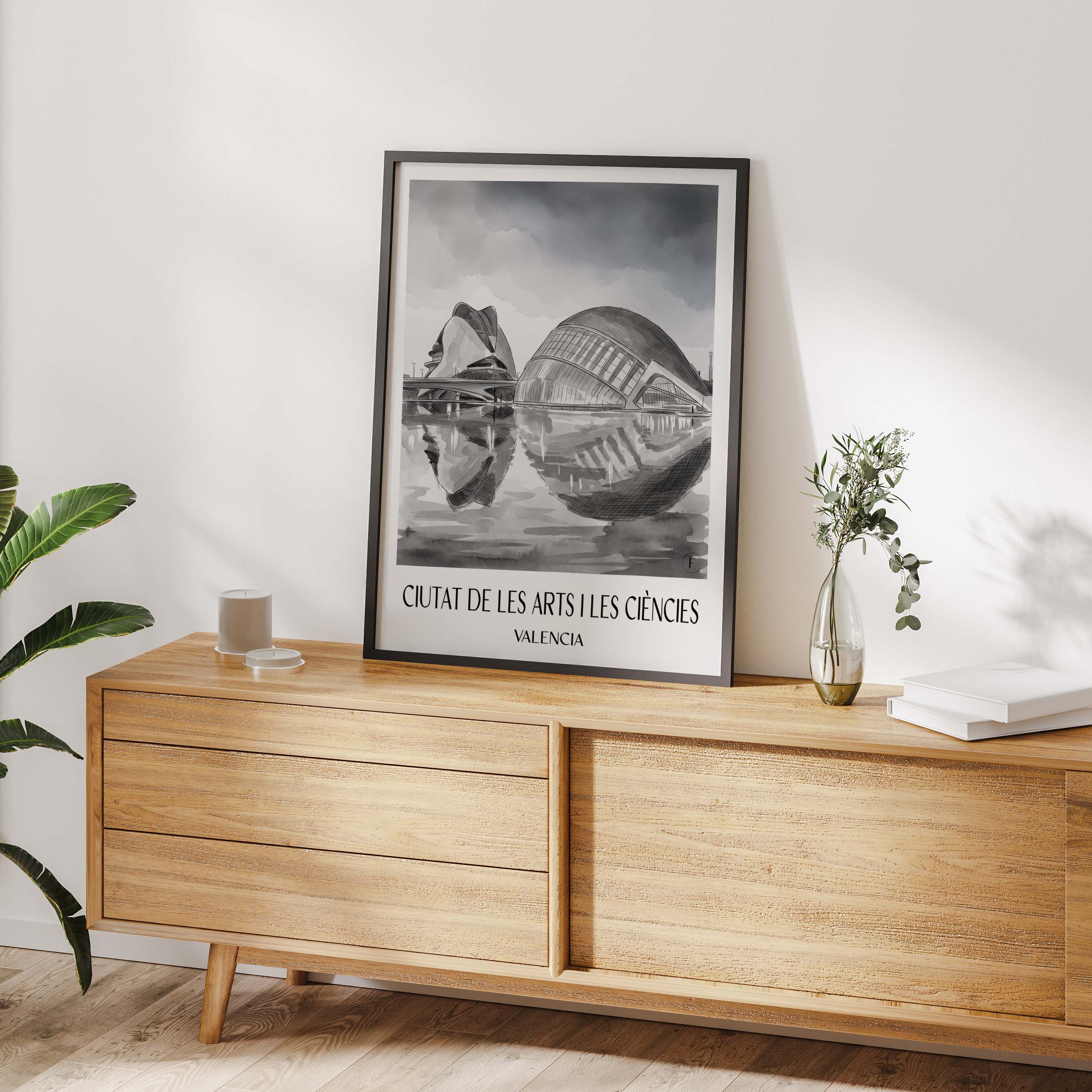 ciutat-de-les-arts-i-les-ciències-valencia-spanien-poster-aquarell-schwarz-weiss