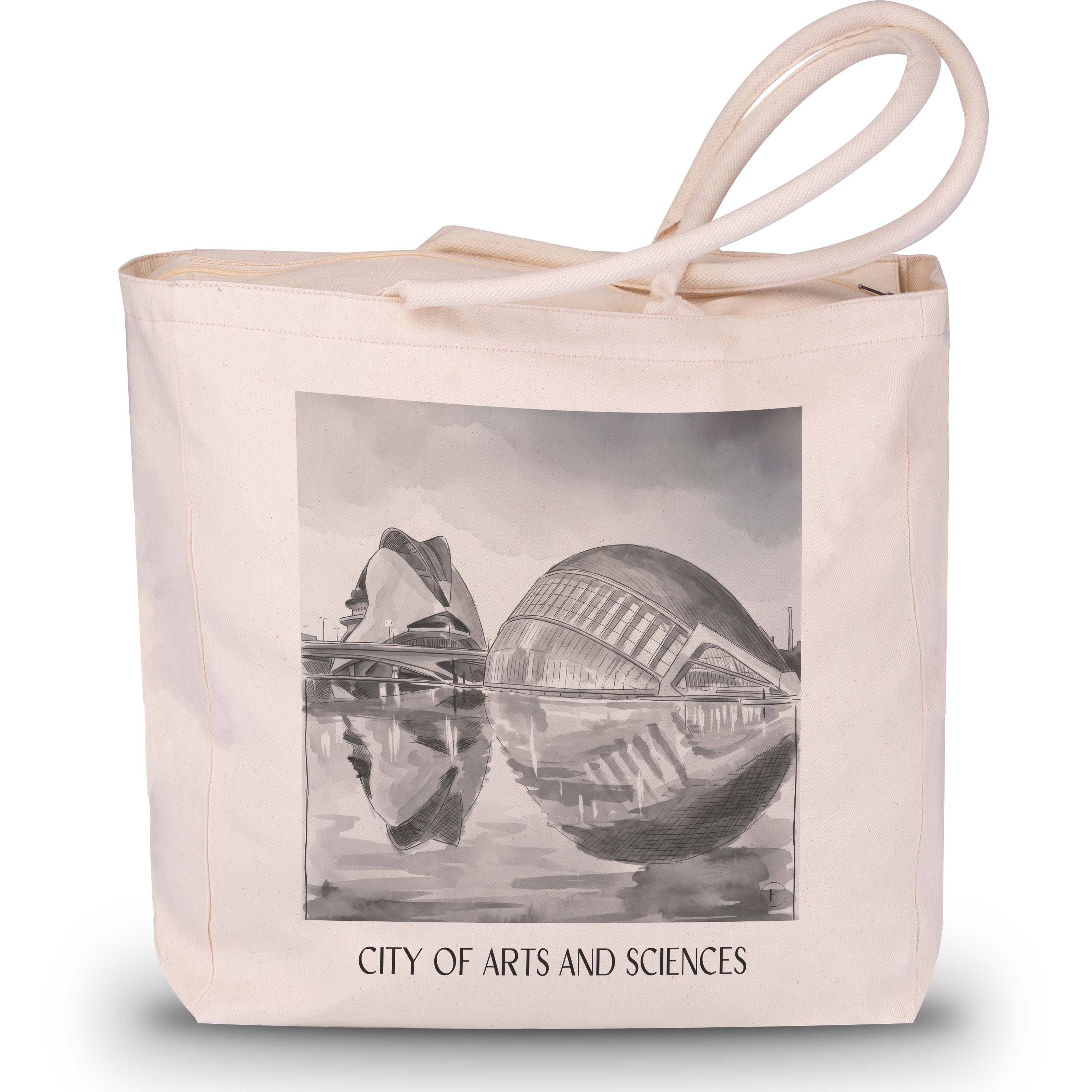 Ciutat de les Arts i les Ciències Shopping Tasche - Valencia - Spanien Tote Bag - Einkaufstasche im Aquarell Schwarz-Weiß Stil - favplace