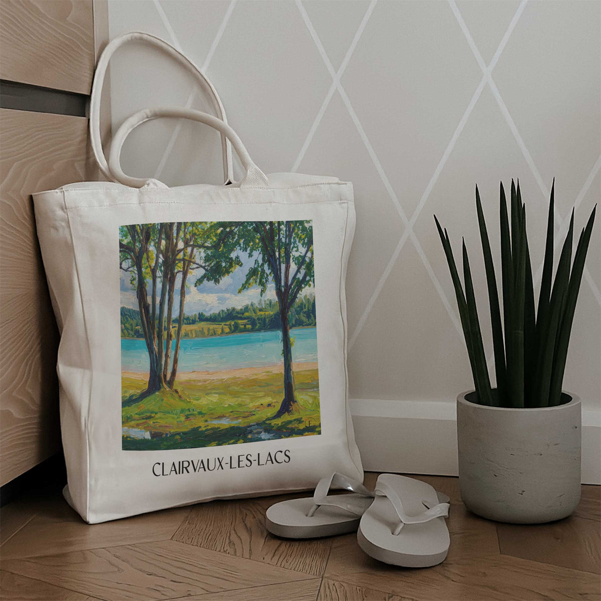 clairvaux-les-lacs-région-des-lacs-frankreich-einkaufstasche-oil-painting-oelgemaelde
