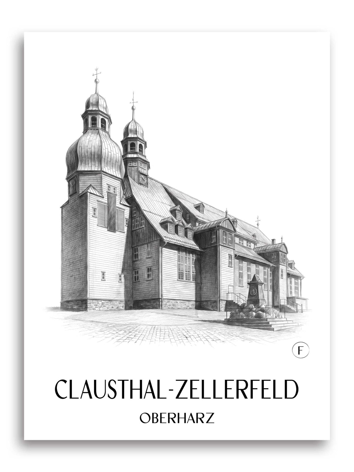 clausthal-zellerfeld-oberharz-deutschland-poster-bleistift-zeichnung-drawing