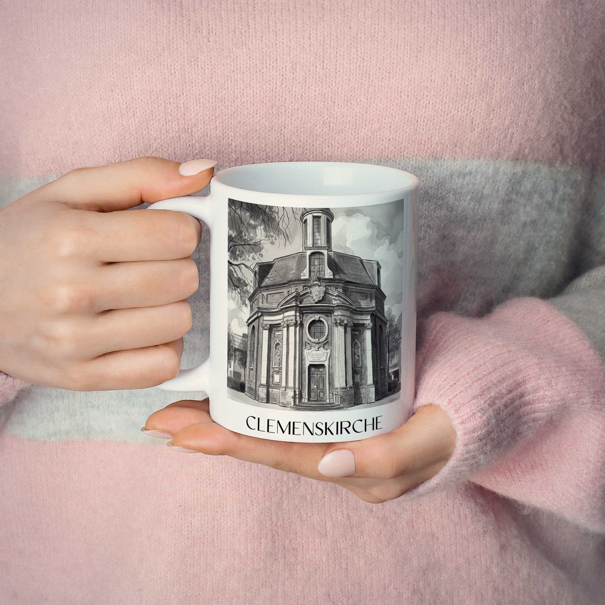 clemenskirche-münster-deutschland-kaffeebecher-aquarell-schwarz-weiss