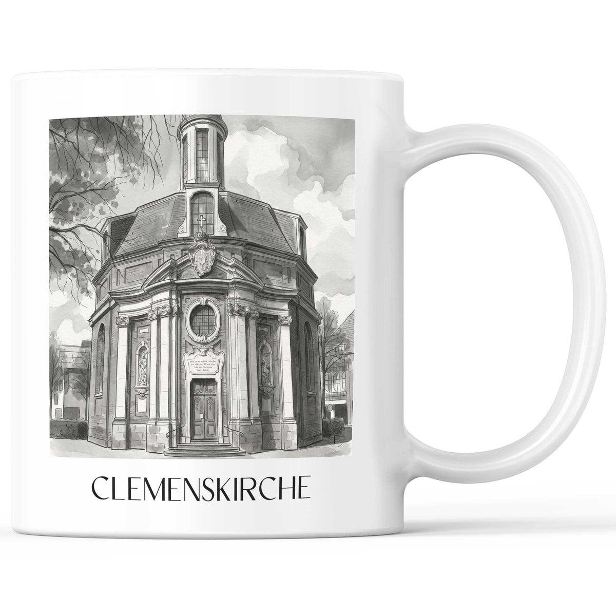 clemenskirche-münster-deutschland-kaffeebecher-aquarell-schwarz-weiss