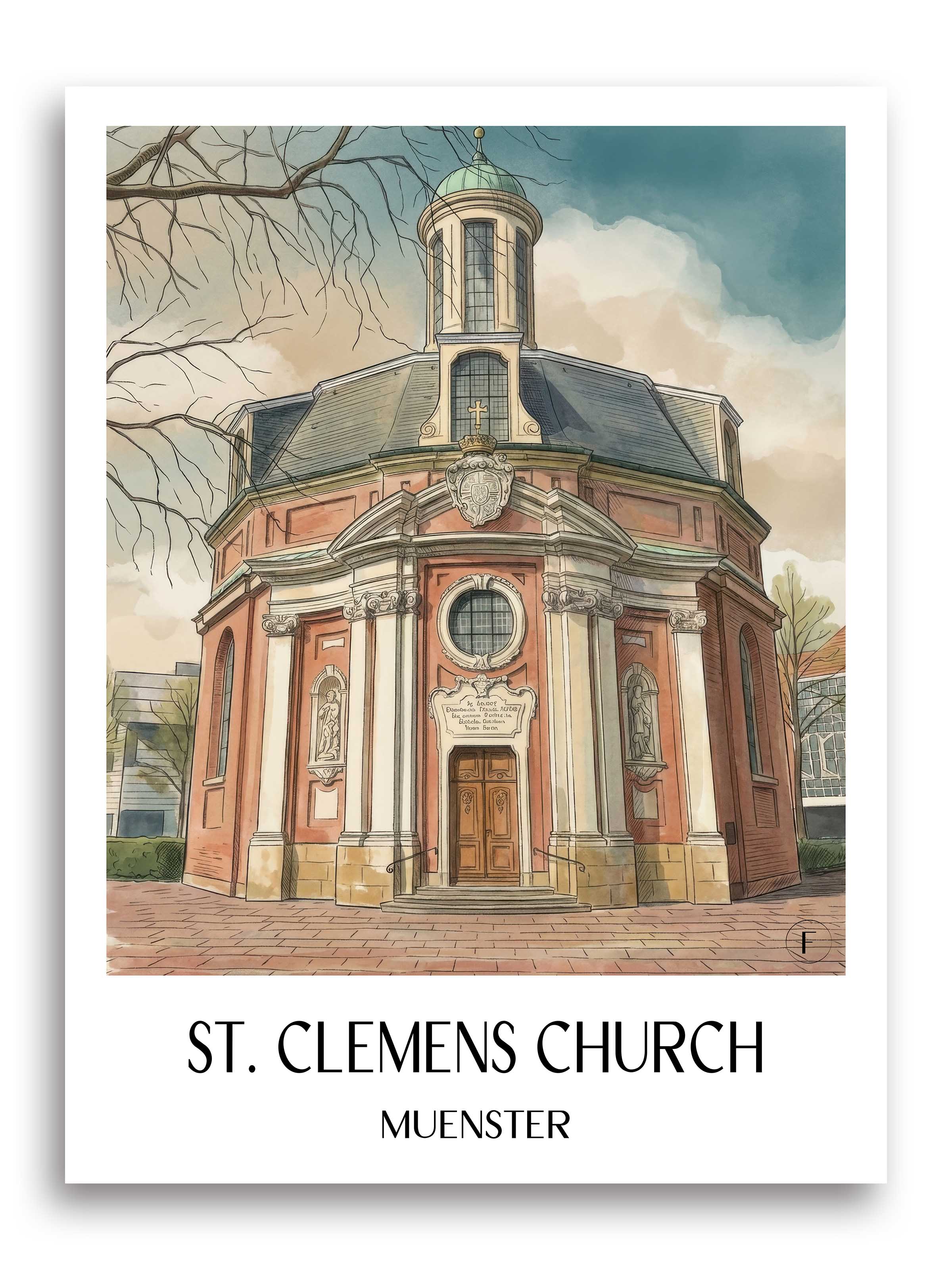 Clemenskirche Poster - Münster - Deutschland Kunstdruck - Aquarell von A4 bis A1 - favplace