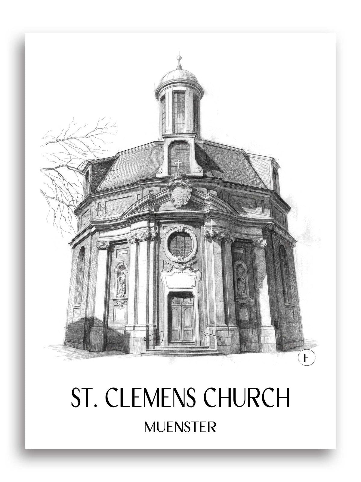 Clemenskirche Poster - Münster - Deutschland Kunstdruck - Zeichnung von A4 bis A1 - favplace