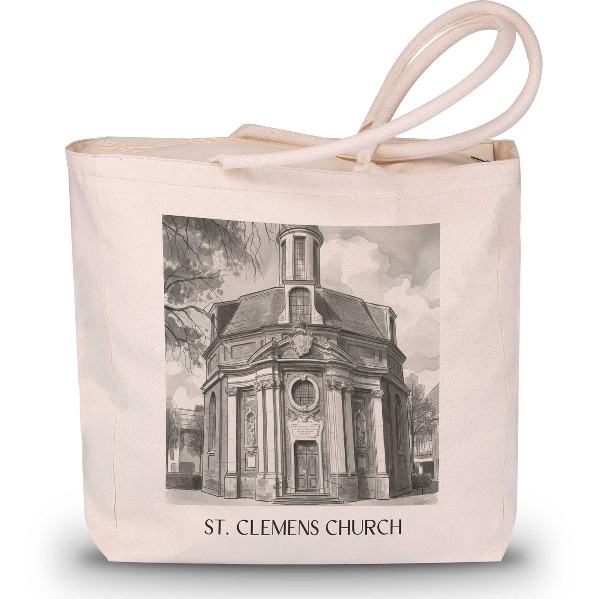 Clemenskirche Shopping Tasche - Münster - Deutschland Tote Bag - Einkaufstasche im Aquarell Schwarz-Weiß Stil - favplace