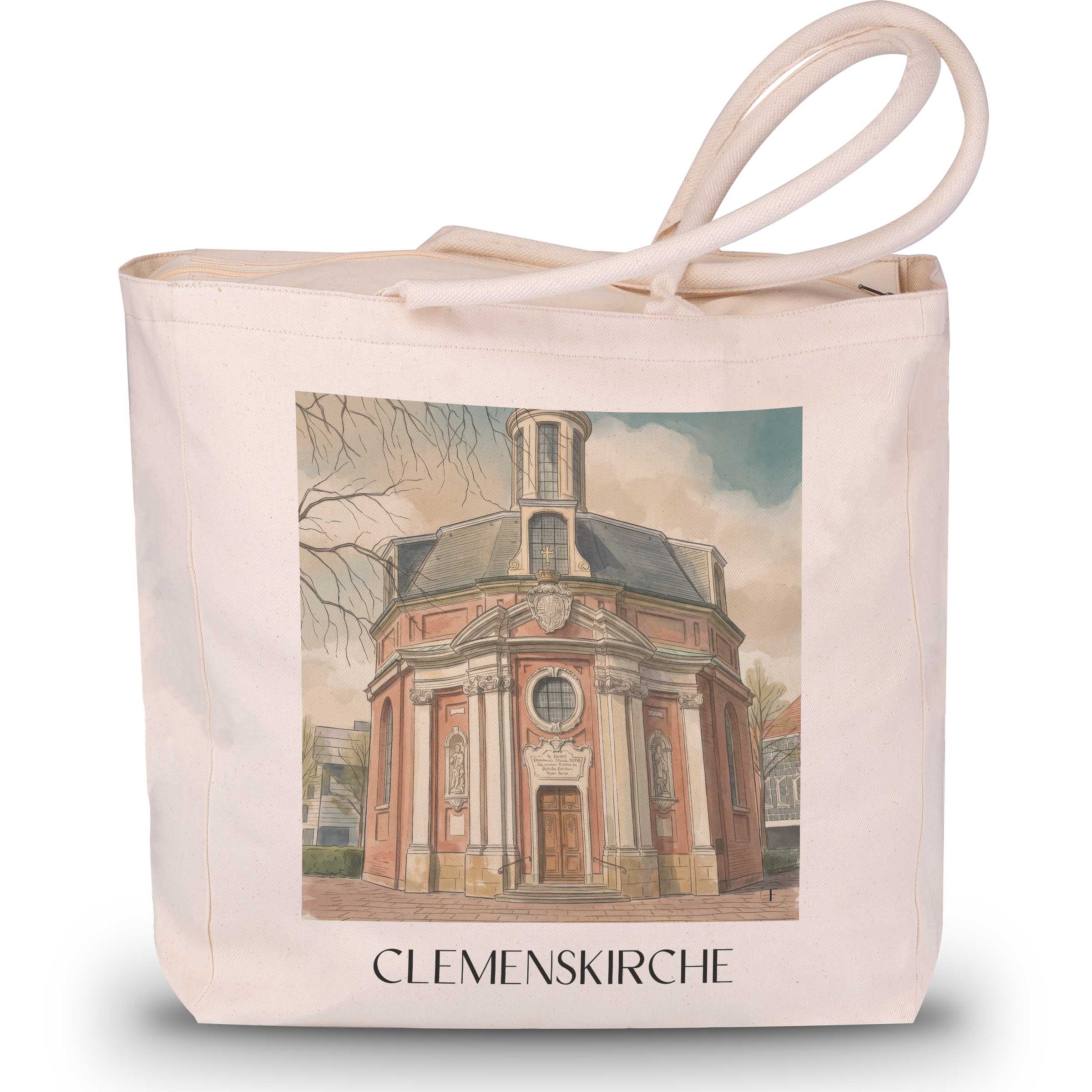 clemenskirche-münster-deutschland-einkaufstasche-aquarell