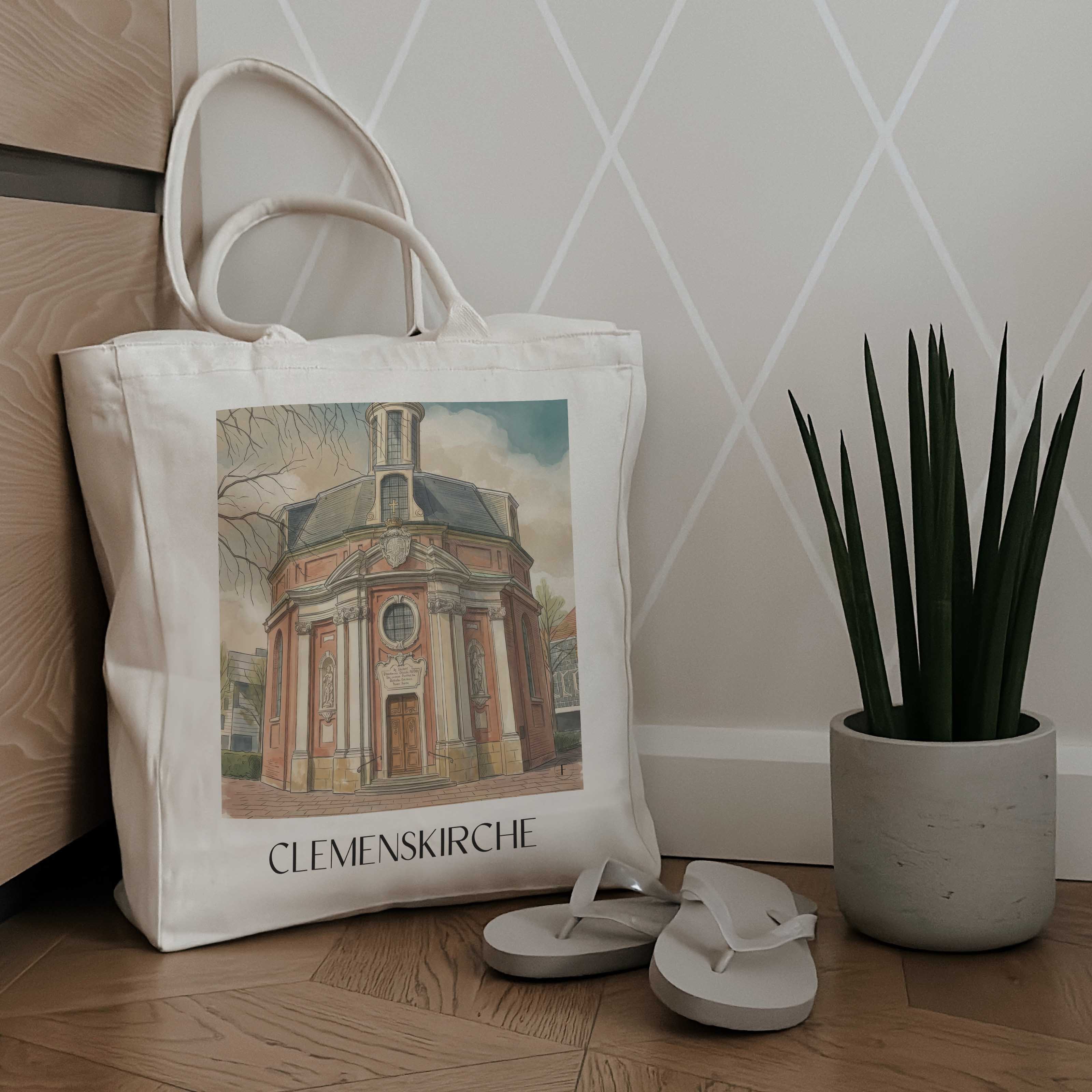 clemenskirche-münster-deutschland-einkaufstasche-aquarell