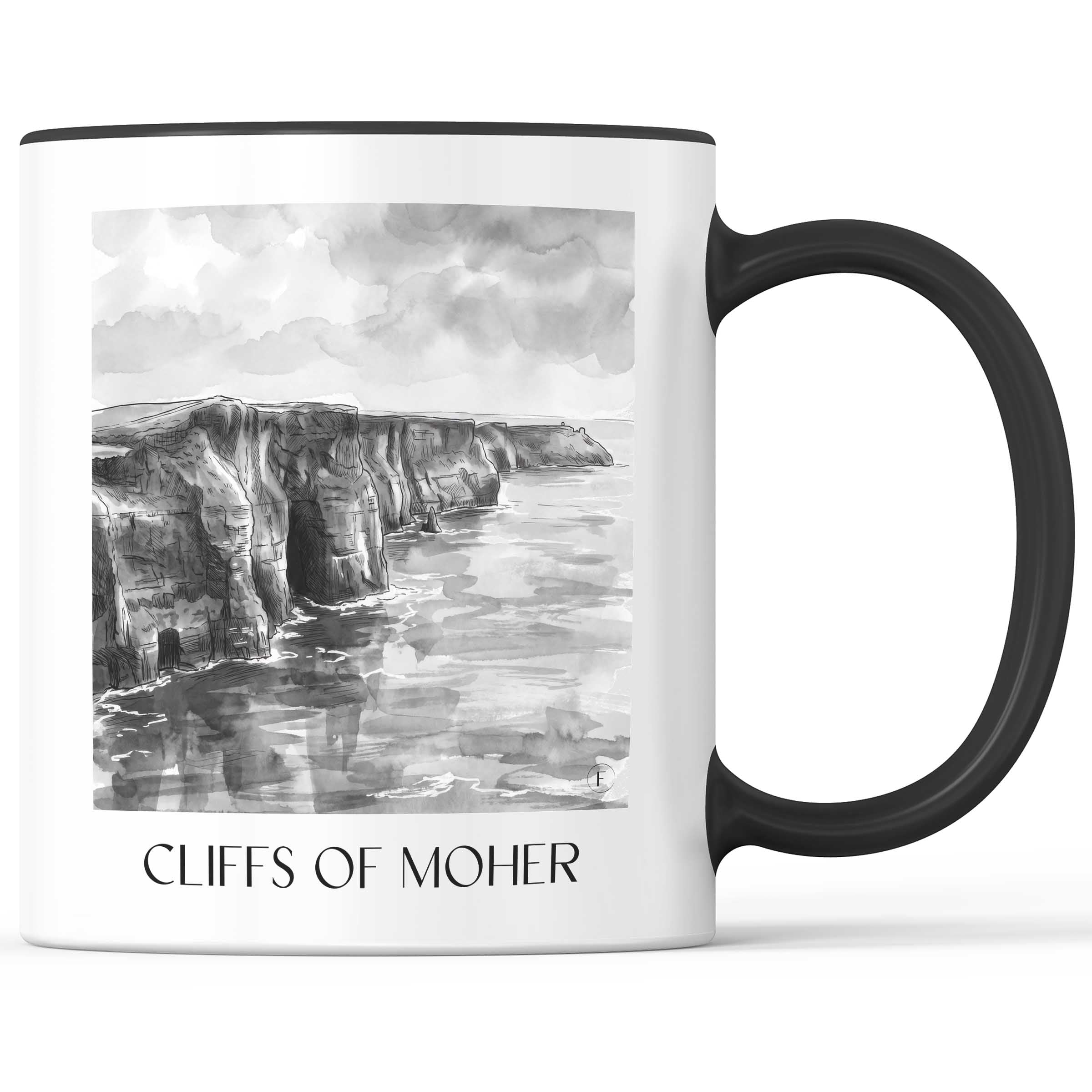 Cliffs of Moher Kaffeebecher - Irland - Irland Becher - Kaffeetasse im Aquarell Schwarz-Weiß Stil - favplace