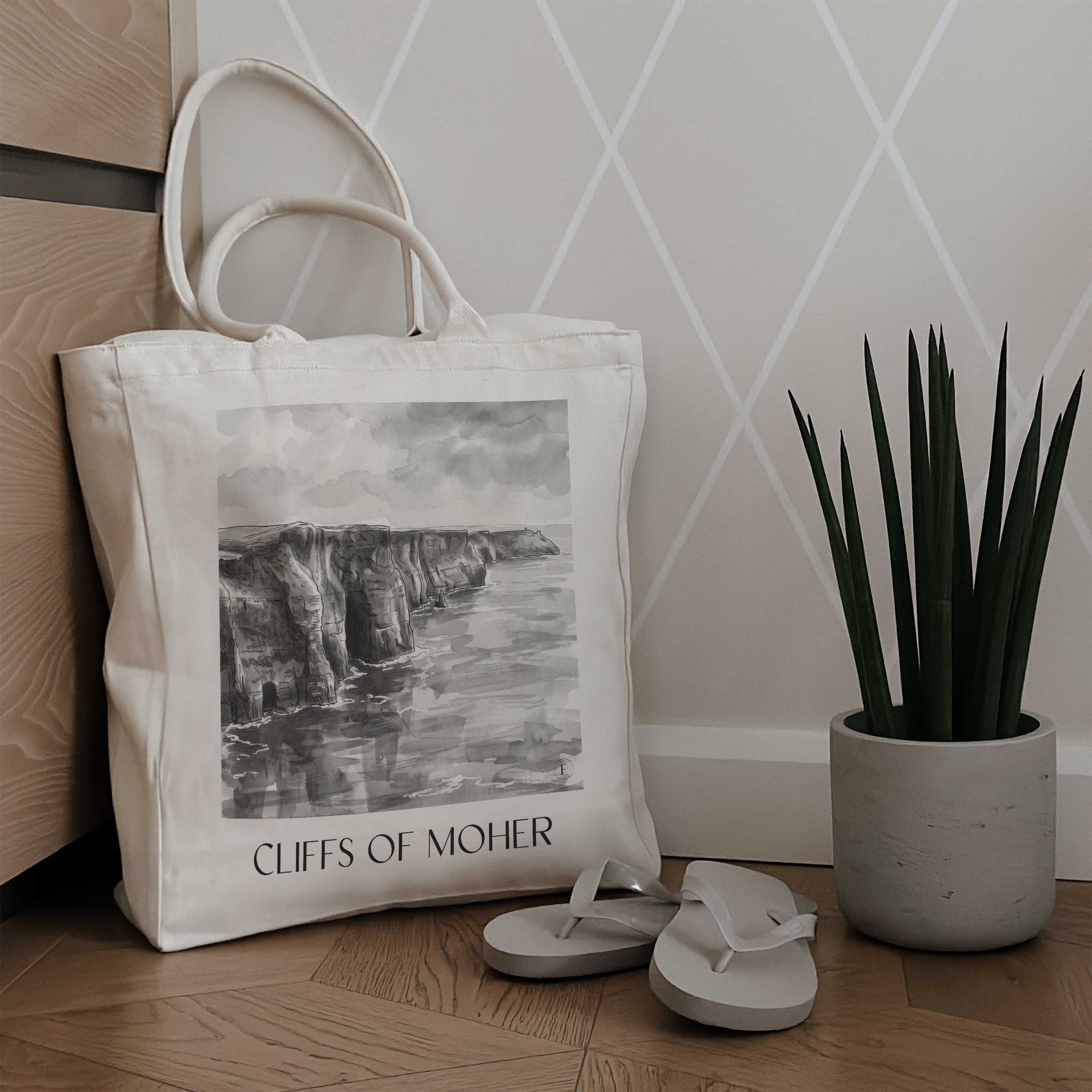 cliffs-of-moher-irland-irland-einkaufstasche-aquarell-schwarz-weiss