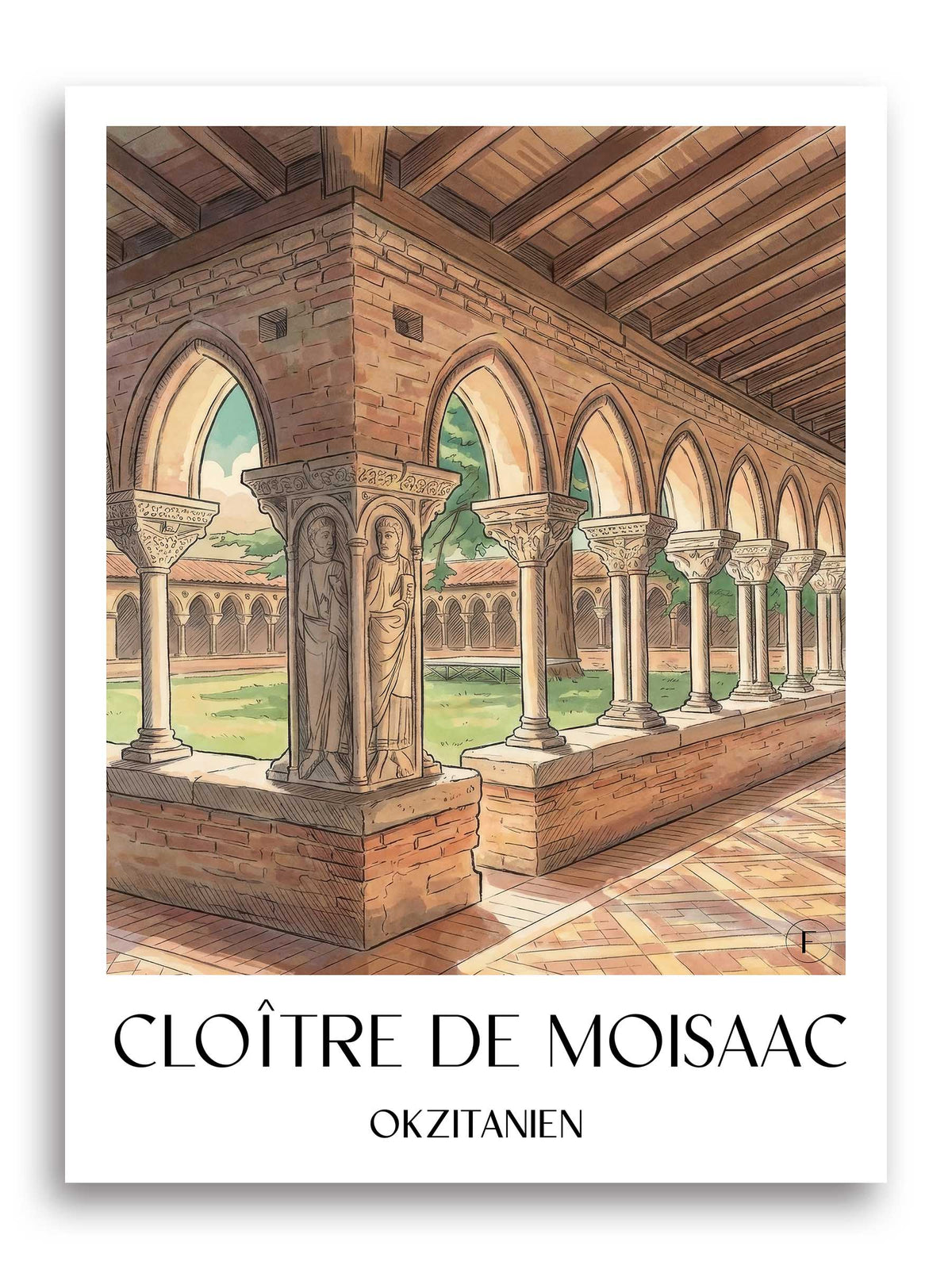 cloître-de-moisaac-okzitanien-frankreich-poster-aquarell
