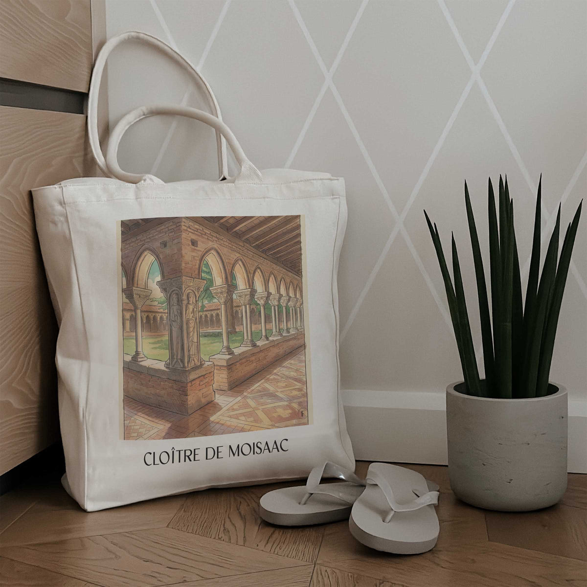 cloître-de-moisaac-okzitanien-frankreich-einkaufstasche-aquarell