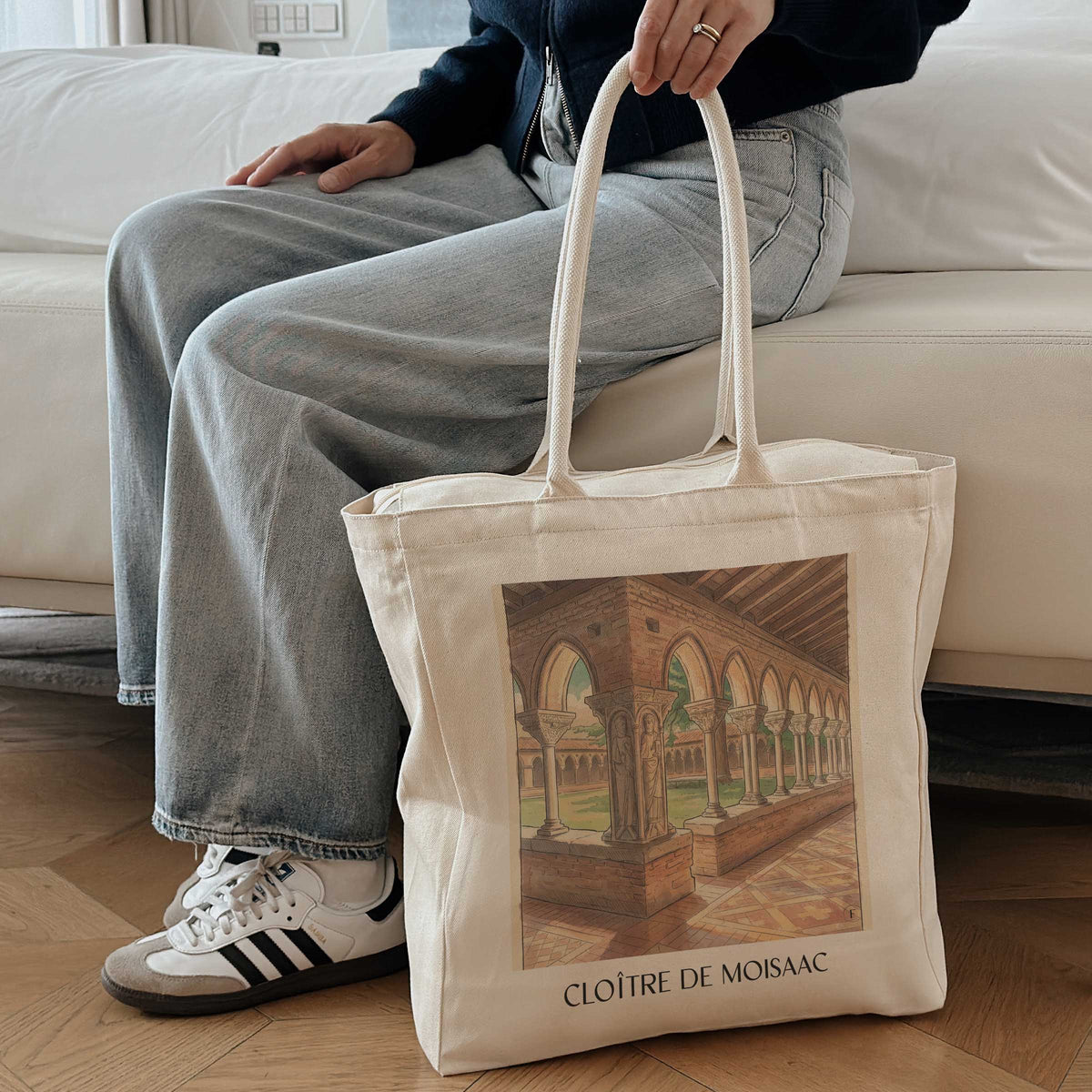 cloître-de-moisaac-okzitanien-frankreich-einkaufstasche-aquarell