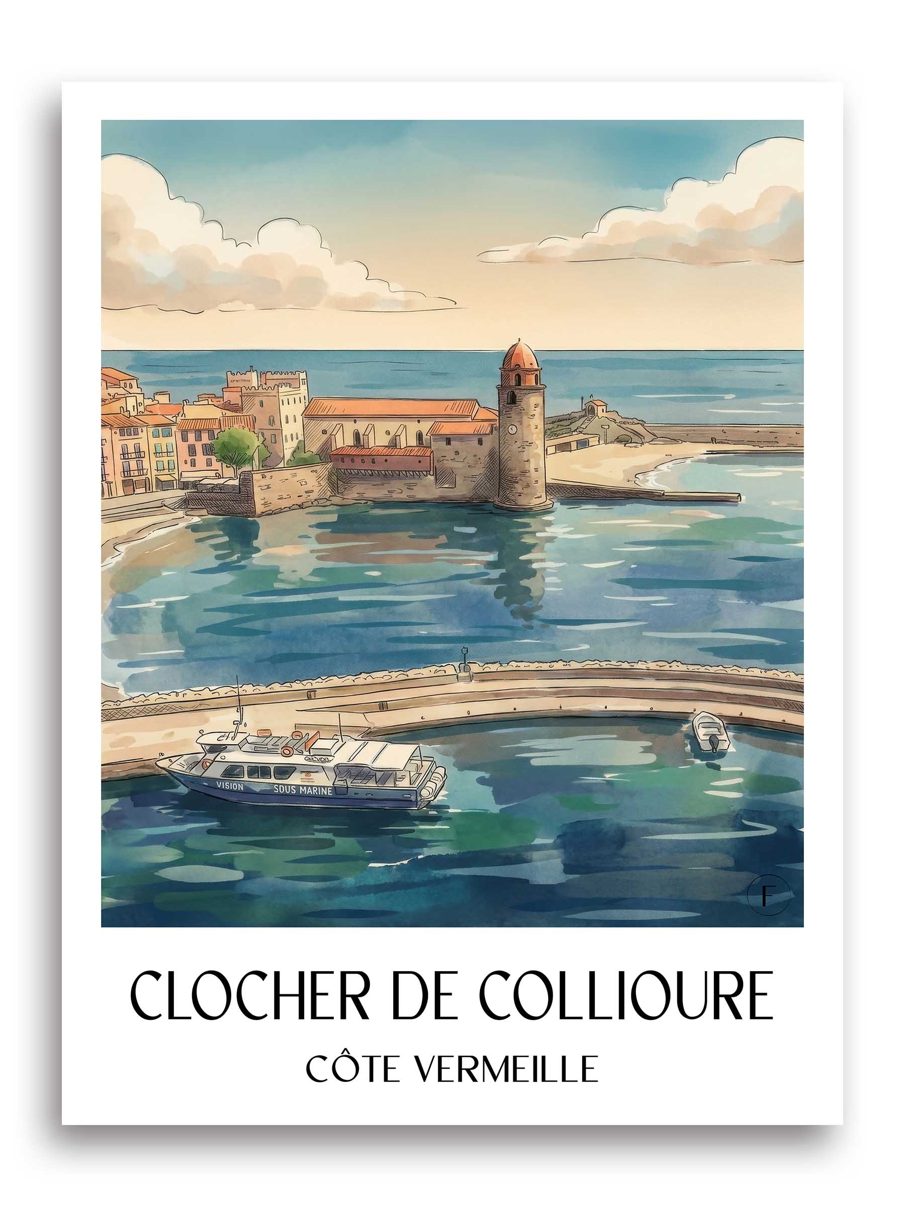 clocher-de-collioure-côte-vermeille-frankreich-poster-aquarell