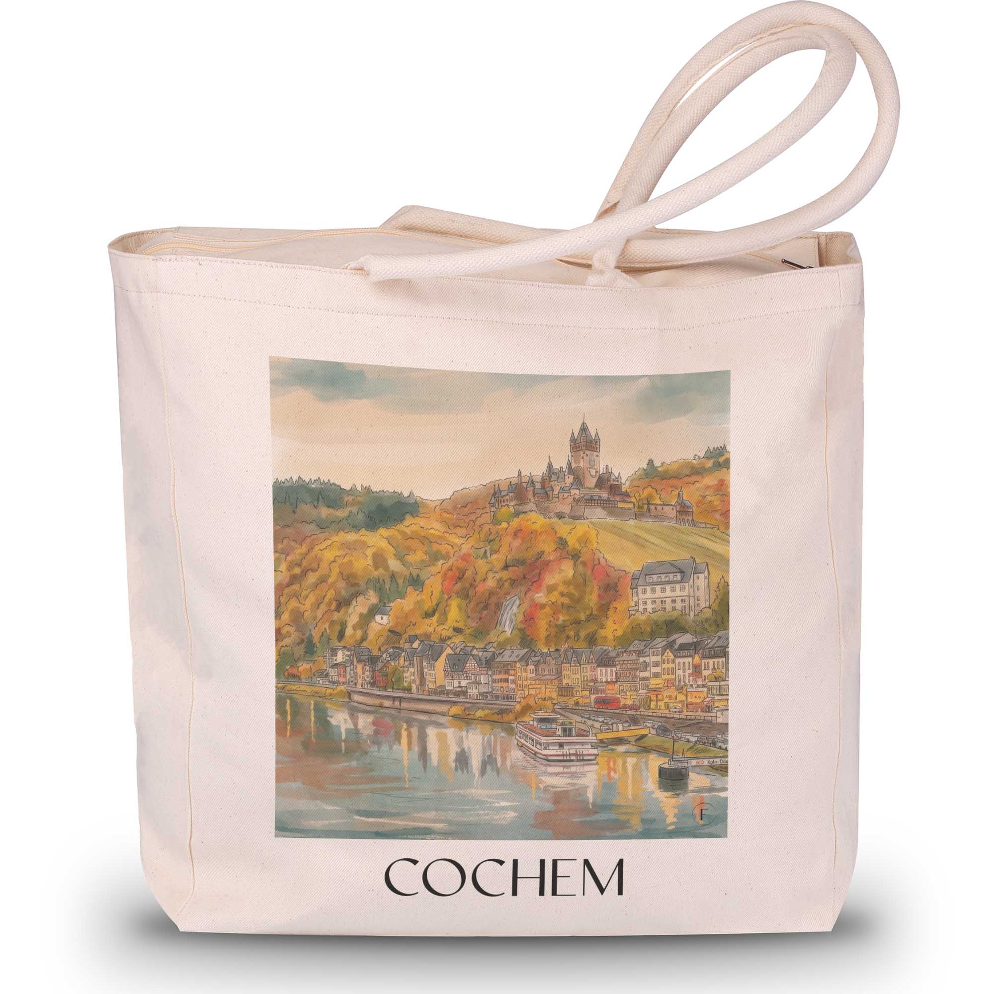 cochem-mosel-deutschland-einkaufstasche-aquarell