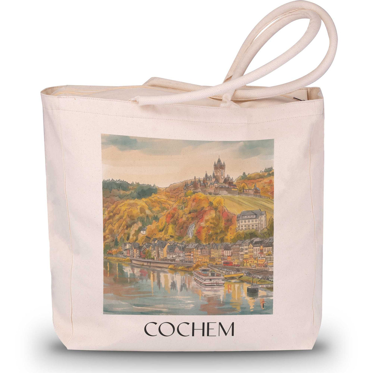 Cochem Shopping Tasche - Mosel - Deutschland Tote Bag - Einkaufstasche im Aquarell Stil - favplace