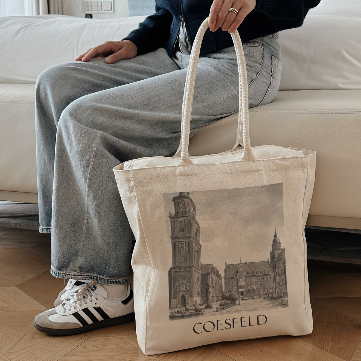 coesfeld-münsterland-deutschland-einkaufstasche-aquarell-schwarz-weiss