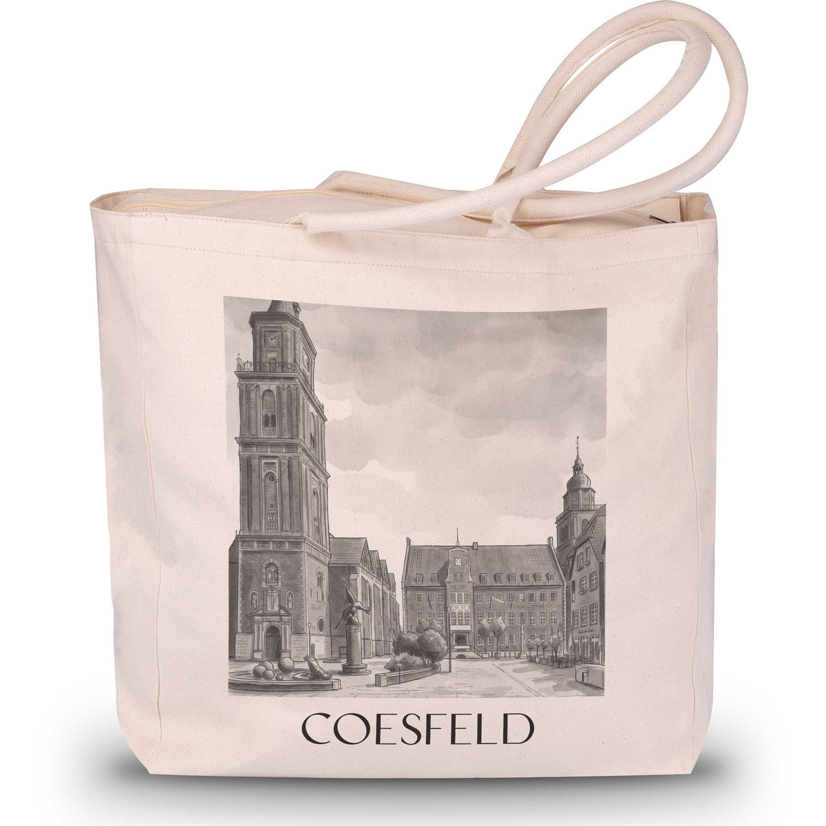 Coesfeld Shopping Tasche - Münsterland - Deutschland Tote Bag - Einkaufstasche im Aquarell Schwarz-Weiß Stil - favplace