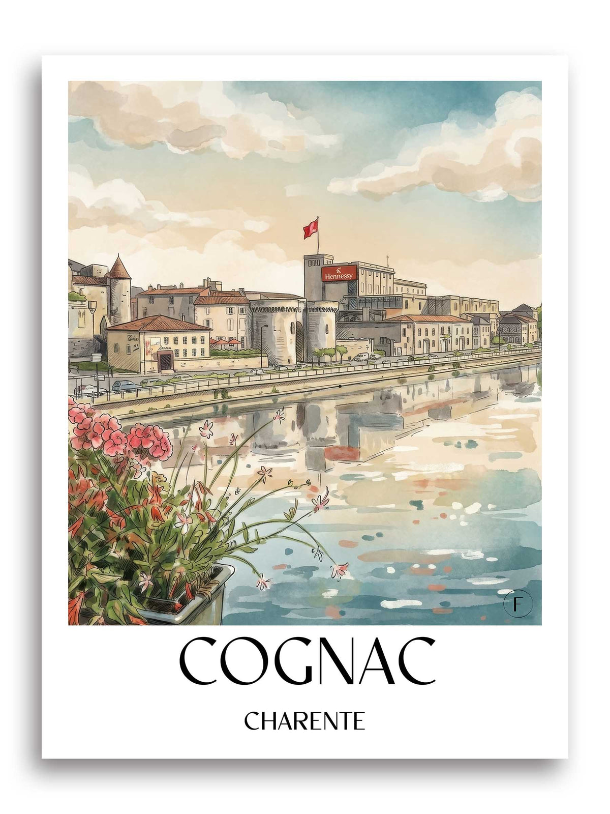 Cognac Poster - Charente - Frankreich Kunstdruck - Aquarell von A4 bis A1 - favplace