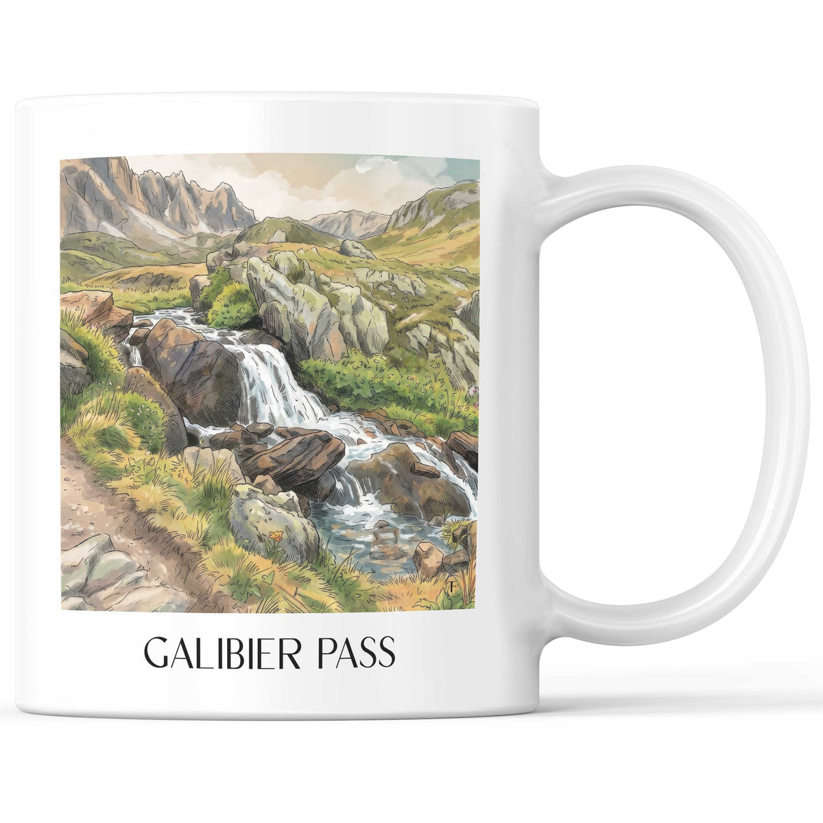 Col du Galibier Kaffeebecher - Alpes du Sud - Frankreich Becher - Kaffeetasse im Aquarell Stil - favplace