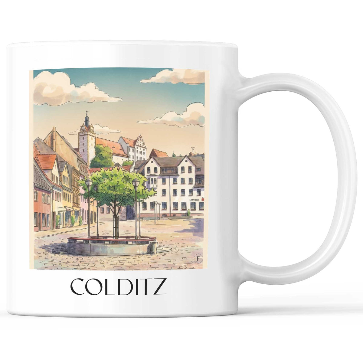 Colditz Kaffeebecher - Sachsen - Deutschland Becher - Kaffeetasse im Aquarell Stil - favplace