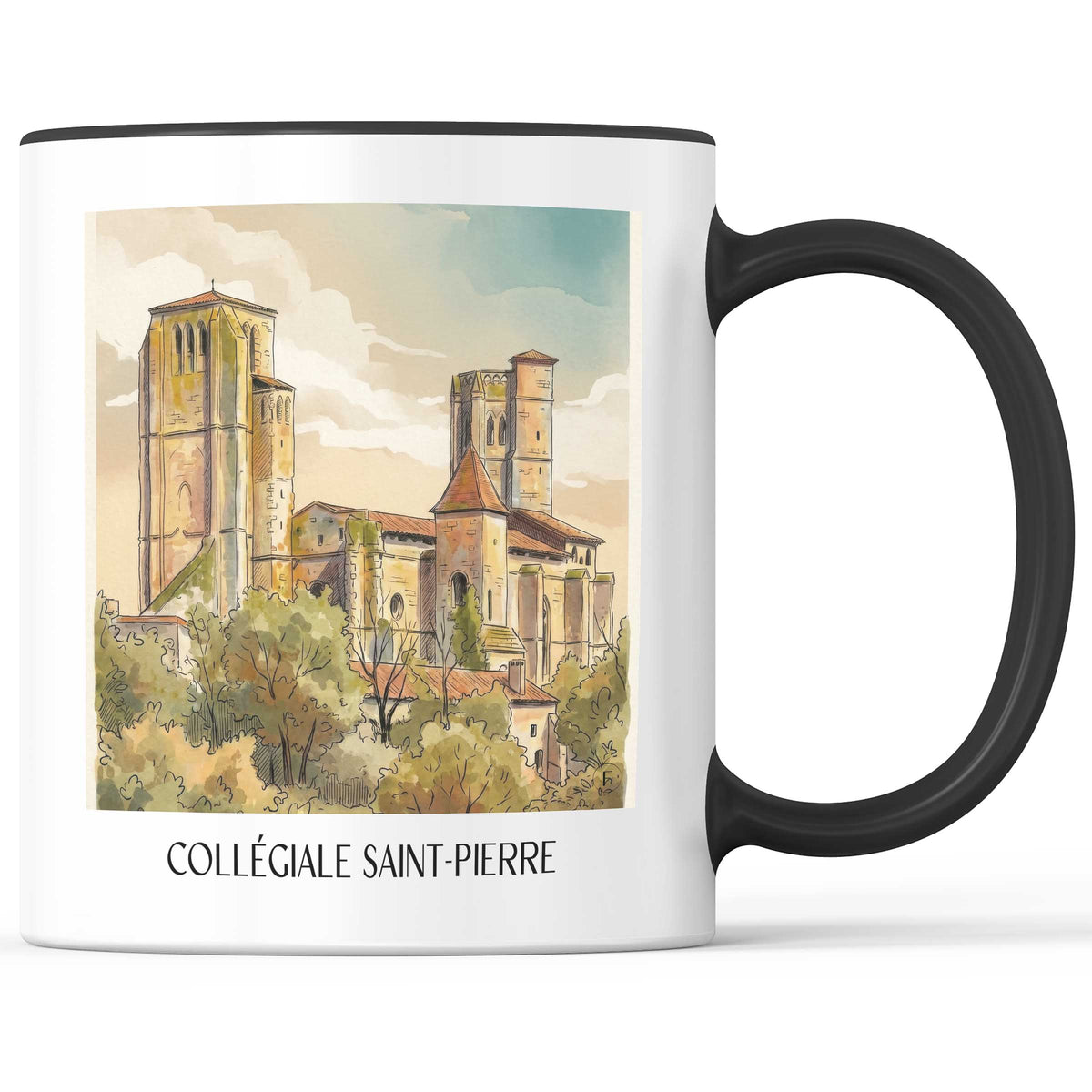 collégiale-saint-pierre-la-romieu-frankreich-kaffeebecher-aquarell