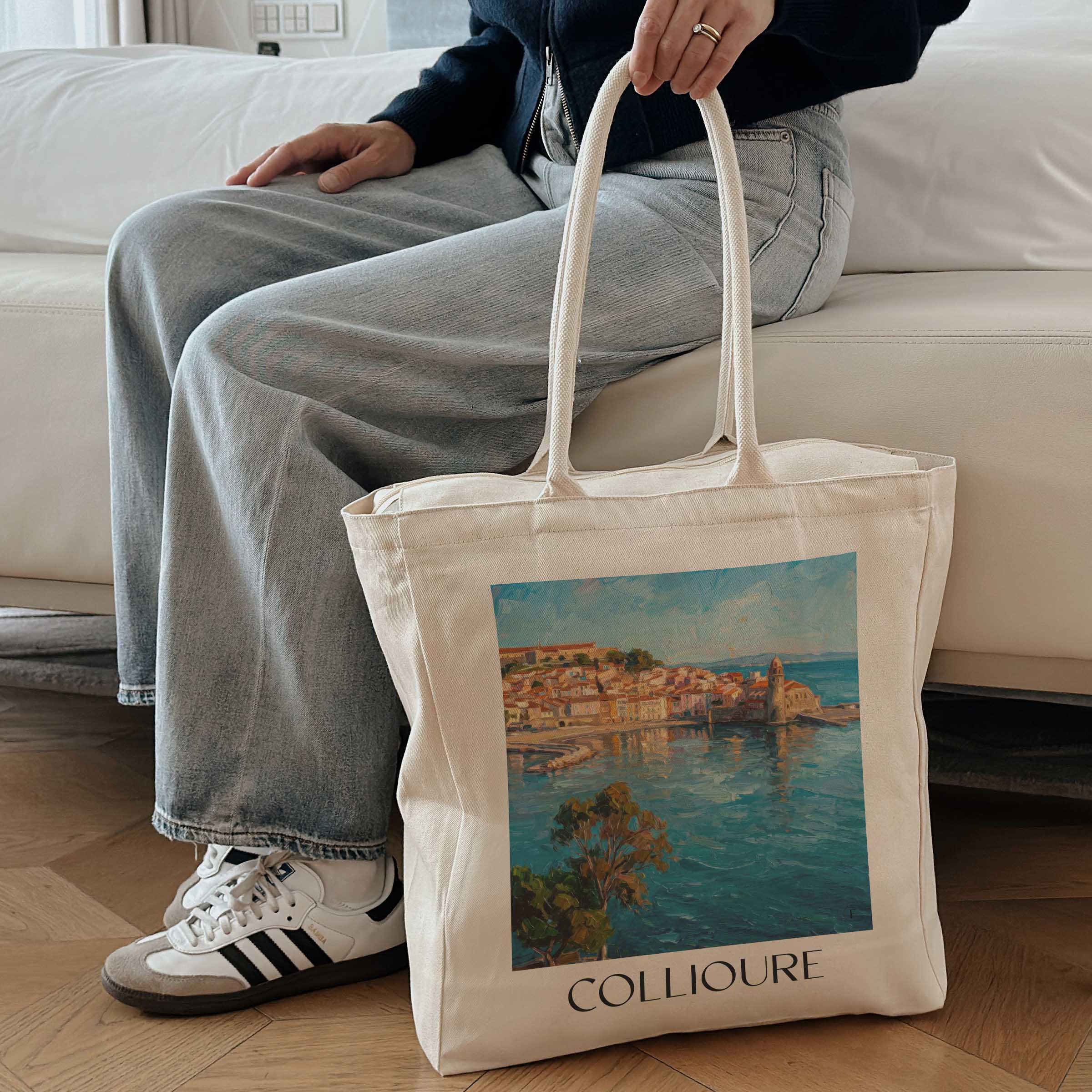 collioure--côte-vermeille-frankreich-einkaufstasche-oil-painting-oelgemaelde