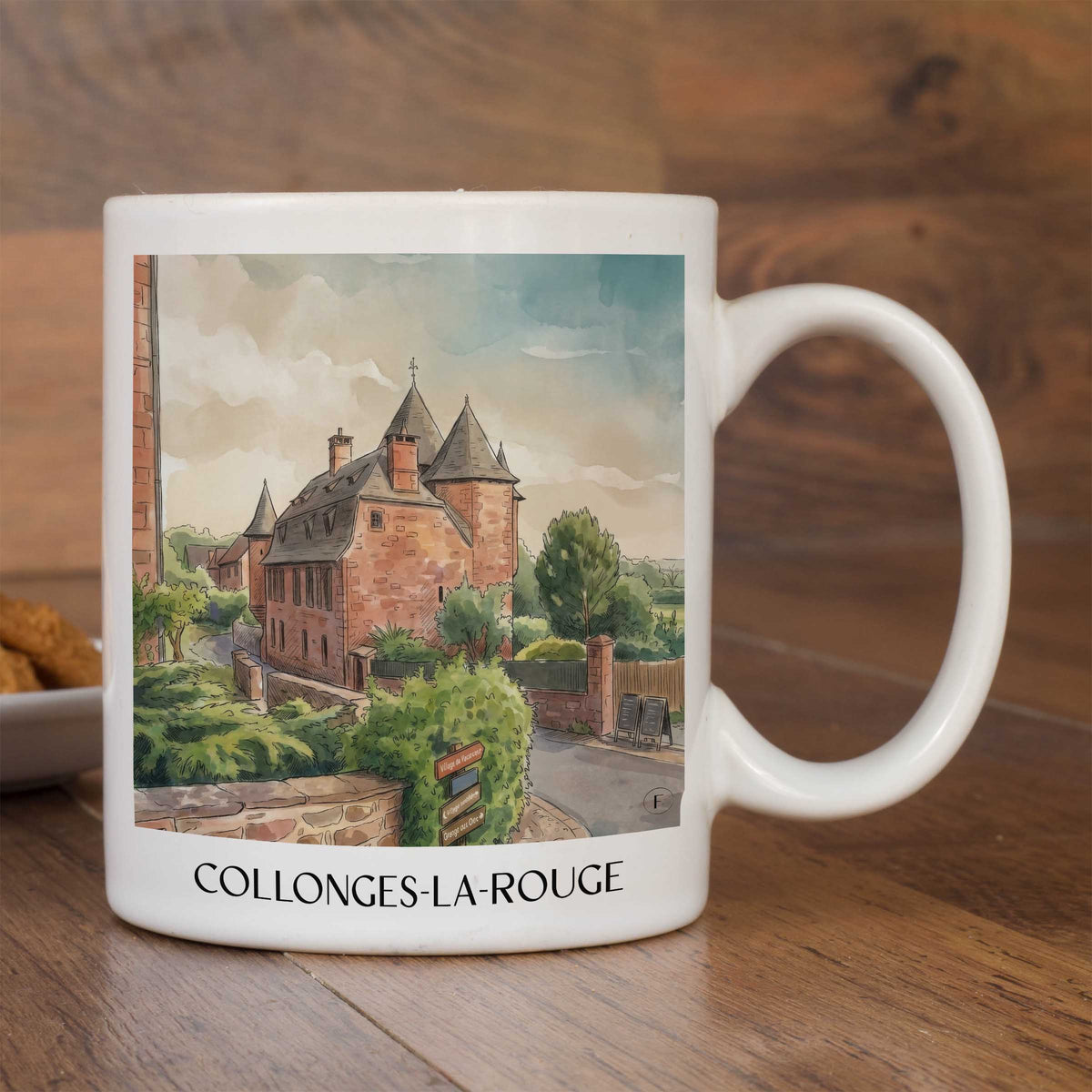 collonges-la-rouge-corrèze-frankreich-kaffeebecher-aquarell