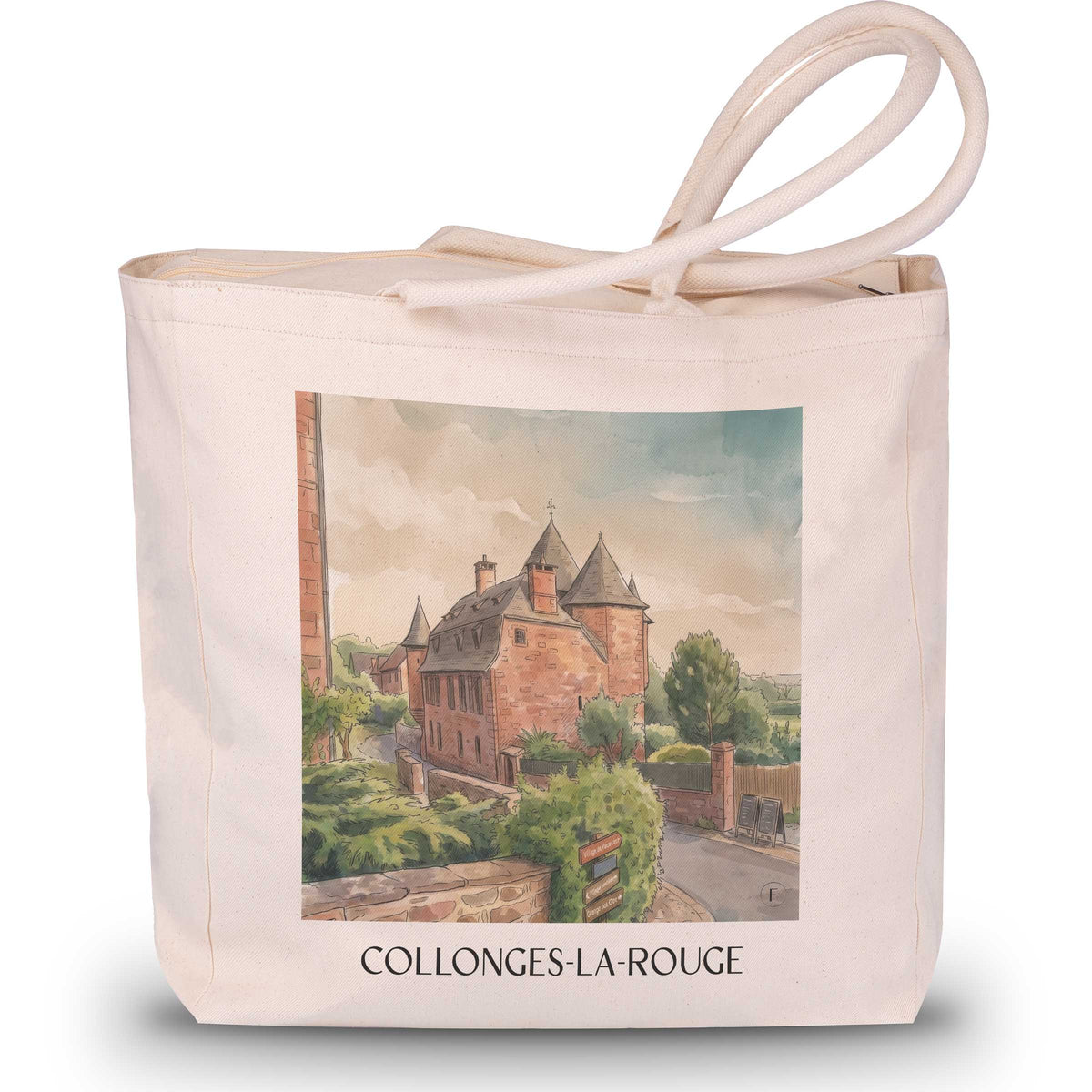 Collonges-la-Rouge Shopping Tasche - Corrèze - Frankreich Tote Bag - Einkaufstasche im Aquarell Stil - favplace
