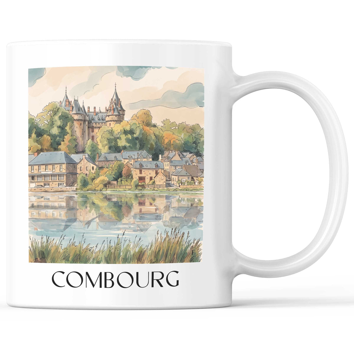 Combourg Kaffeebecher - Ille-et-Vilaine - Frankreich Becher - Kaffeetasse im Aquarell Stil